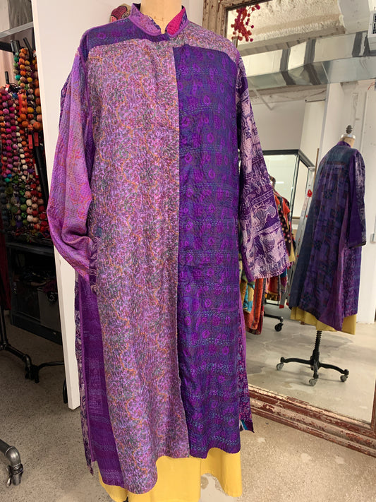 VINTAGE SILK KANTHA KAFTAN COAT - sv2343-0002s -