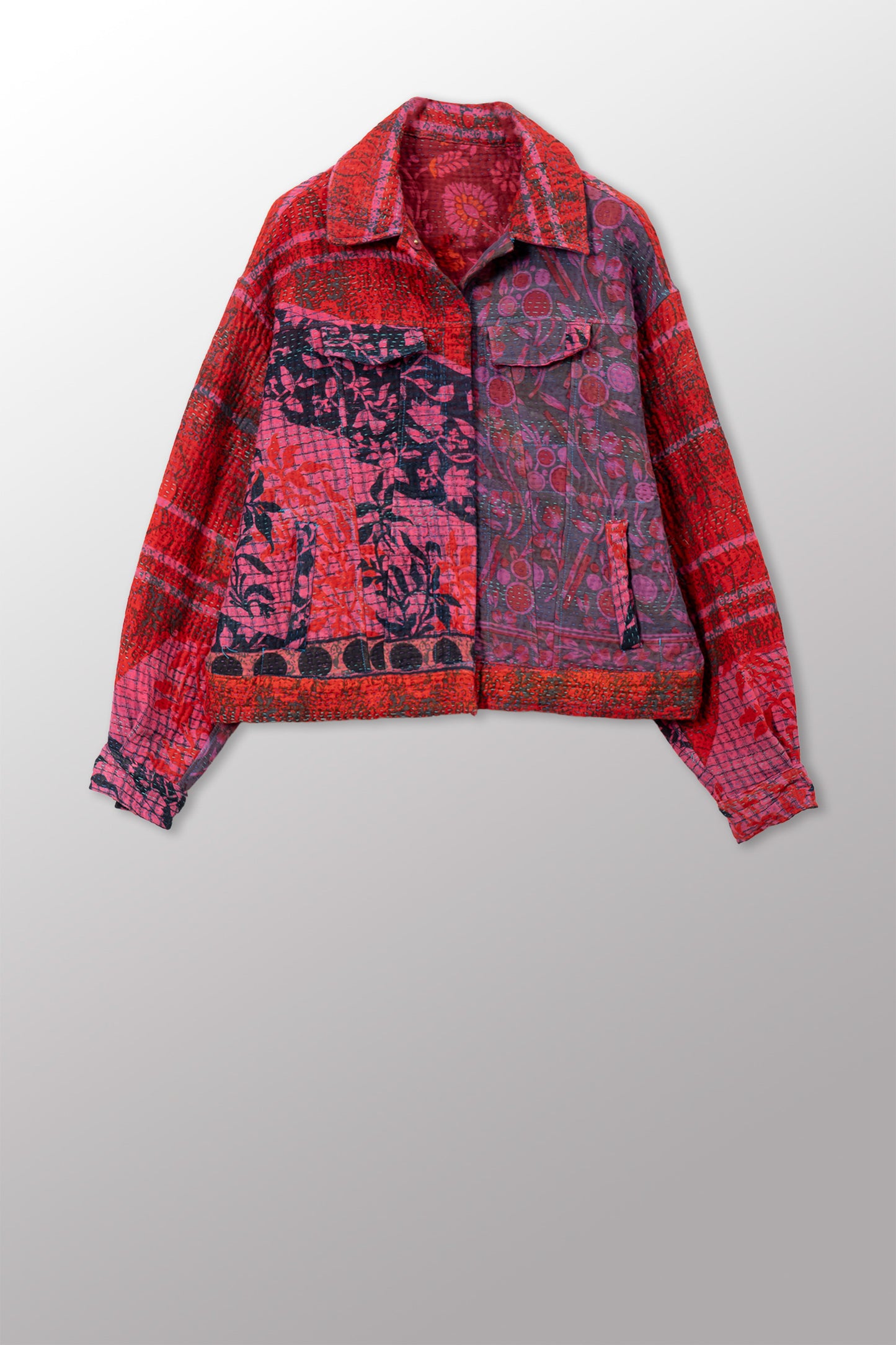 COTTON OVERDYE KANTHA OVERSIZED TRUCKER JACKET - ov4j107-cfus001s -