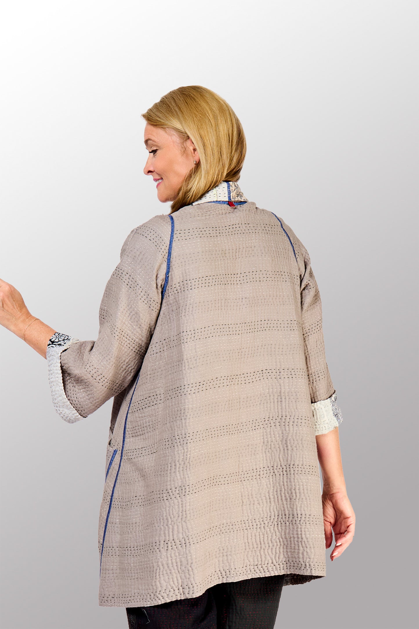 POWDER PATCH KANTHA A-LINE JACKET - pd4003-gry -