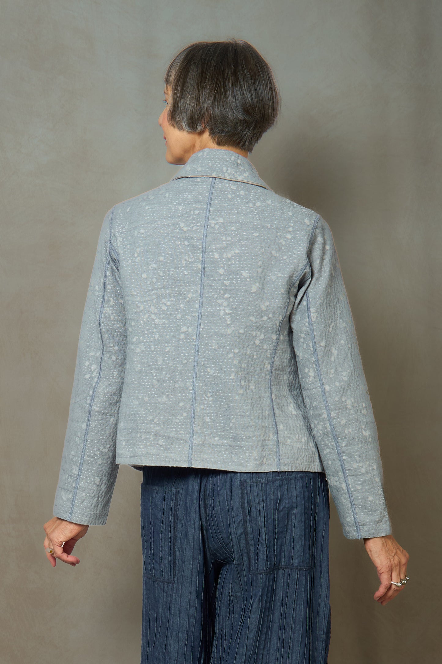 DUCK SUN DYE WITH PATCH KANTHA CROPPED BASIC JACKET - us2096-gry -
