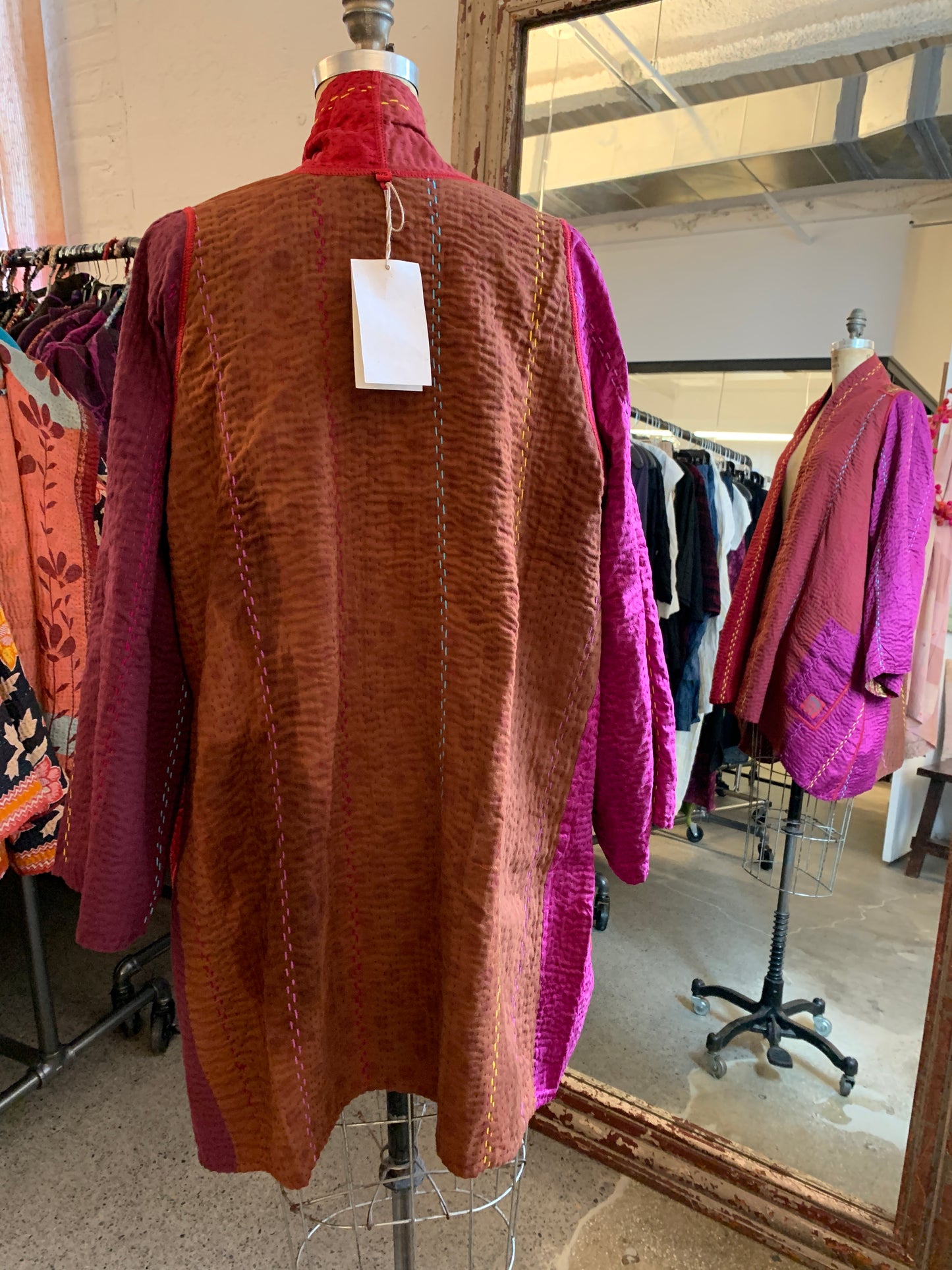 JEWEL WOVEN WITH VERTICAL PATCH KANTHA A-LINE JACKET - jv4003-red -
