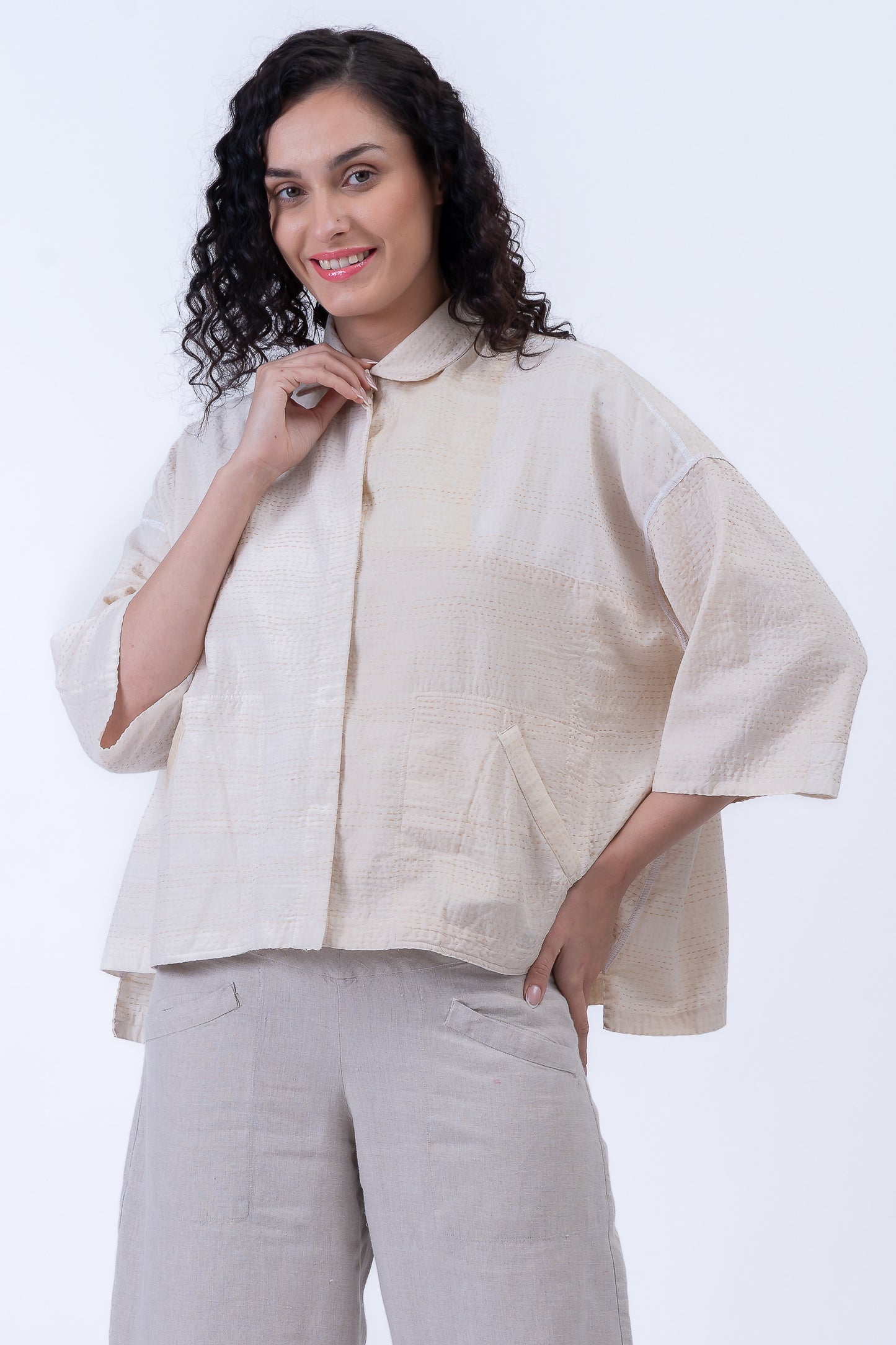 JAIPUR WHITE KANTHACROPPED TENT SHIRT - jw2596-ivy -