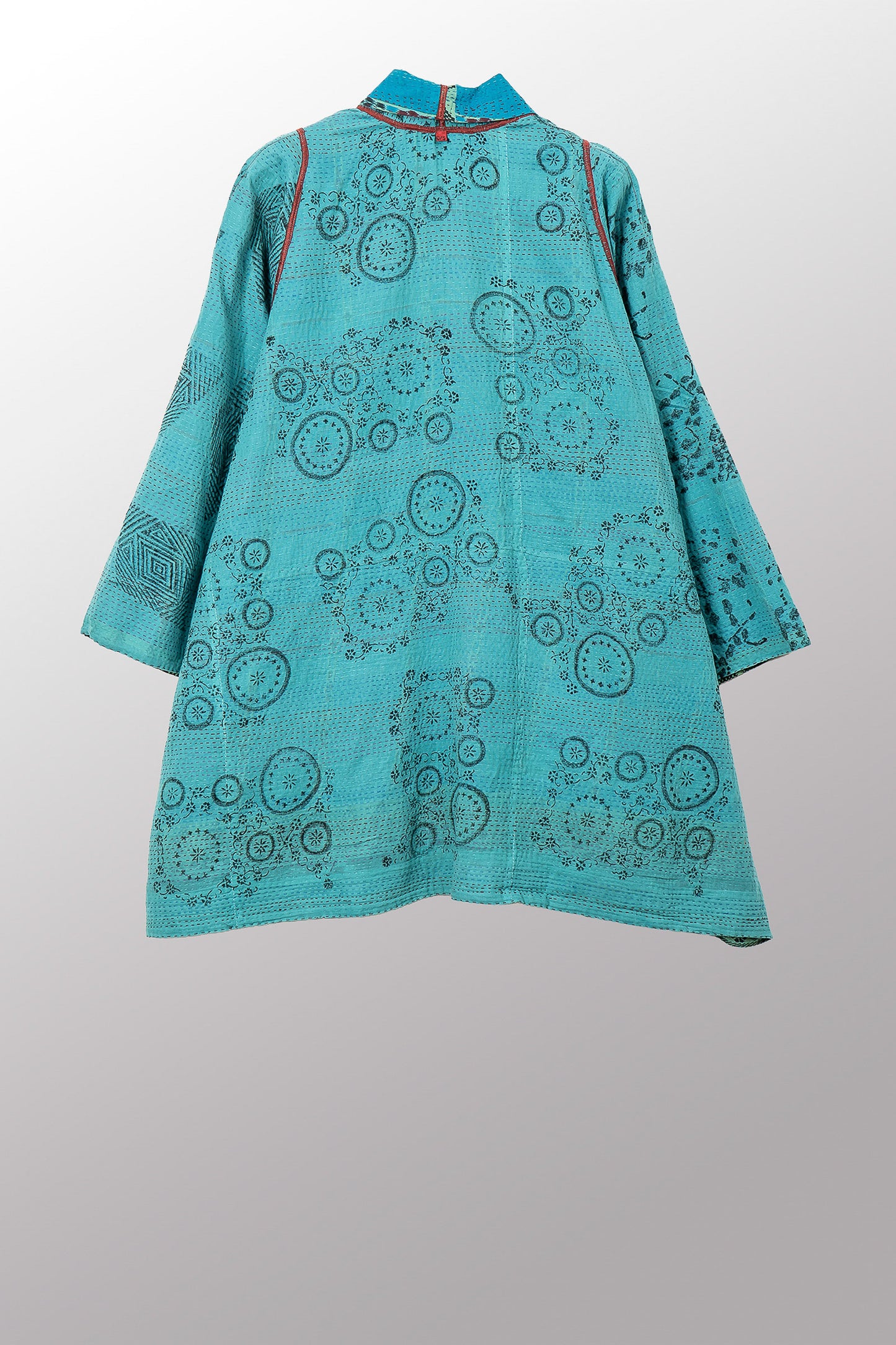 VINTAGE COTTON & NEW VOILE KANTHA A-LINE JKT - cn2003-0008a -