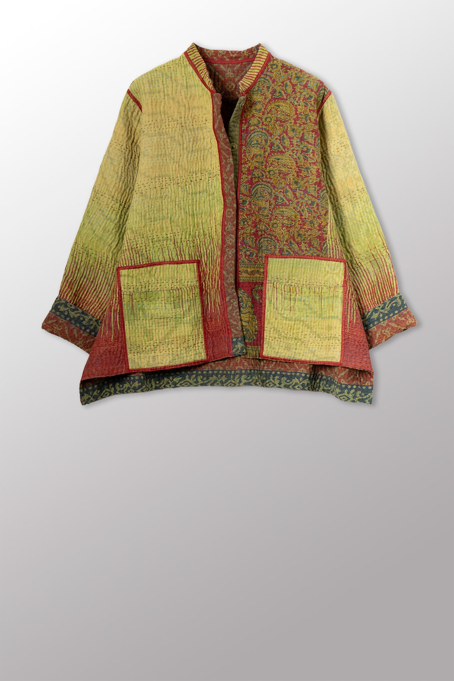 COTTON OVERDYE KANTHA KAFTAN JACKET SHORT - ov4088-cgrn001s -