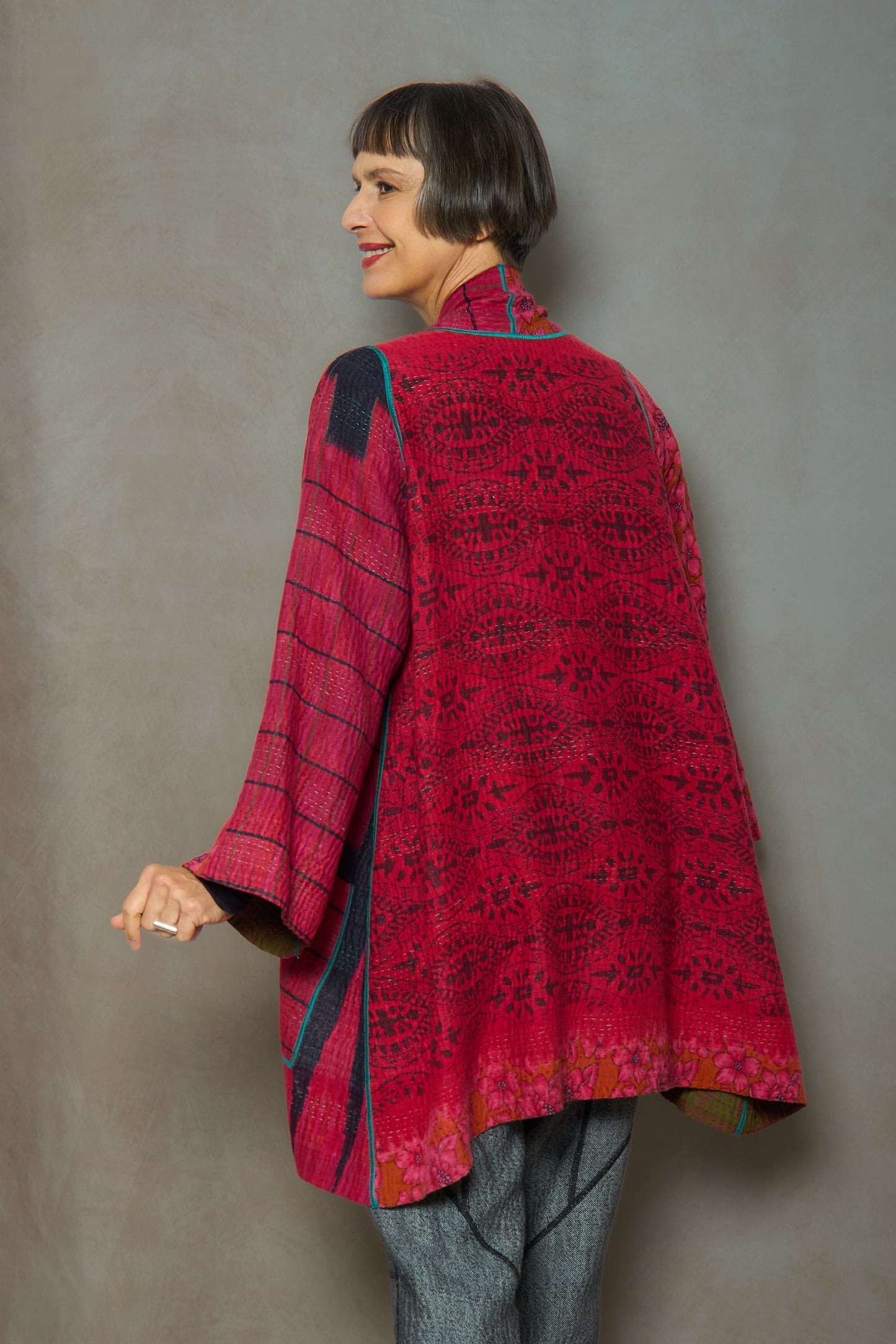 VINTAGE COTTON KANTHA A-LINE JKT - cv4003-0442a -