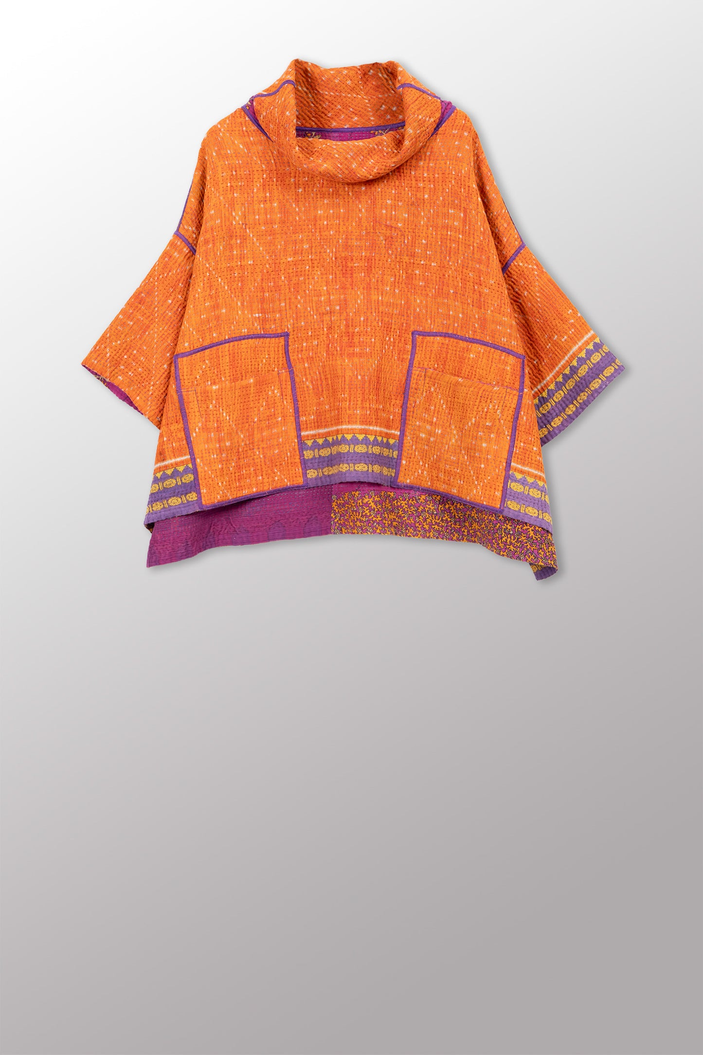 VINTAGE COTTON KANTHA COWL NECK PONCHO - cv4061-0035a -