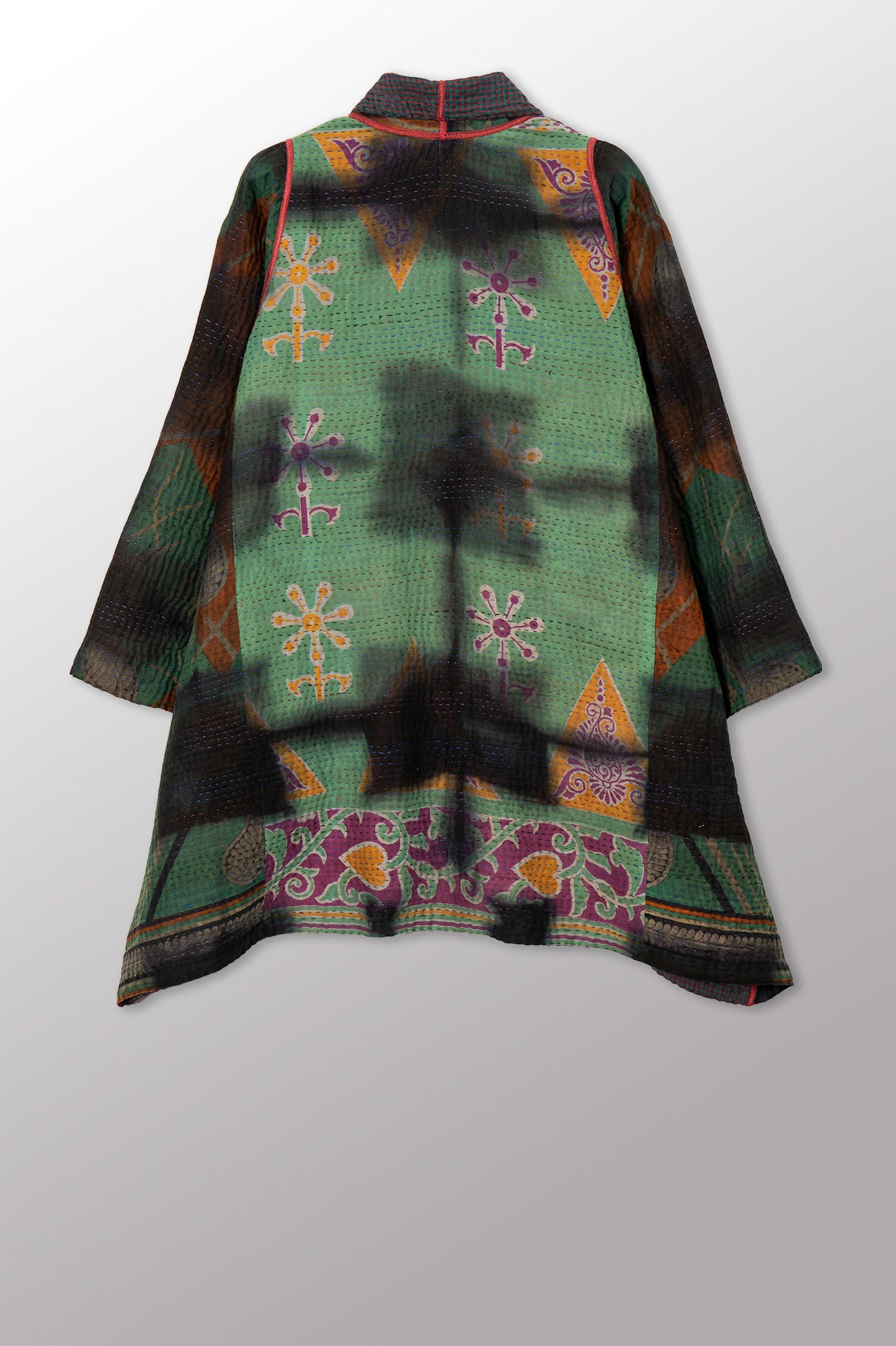 VINTAGE COTTON GREY CLAMP TIE DYE KANTHA A-LINE JACKET - su4003-0004a -