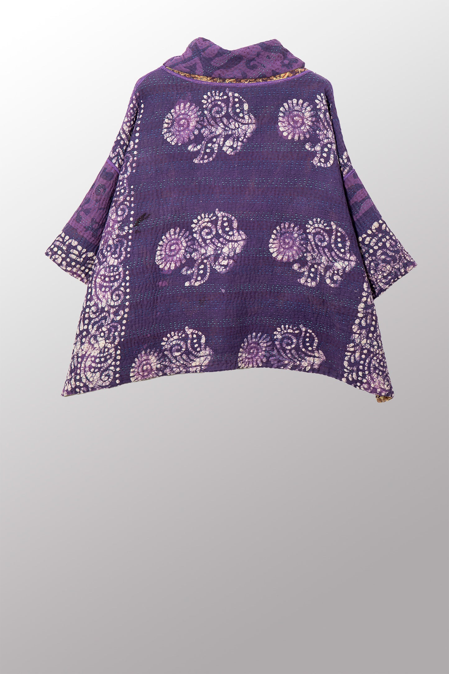 VINTAGE COTTON KANTHA COWL NECK PONCHO - cv4061-0034a -