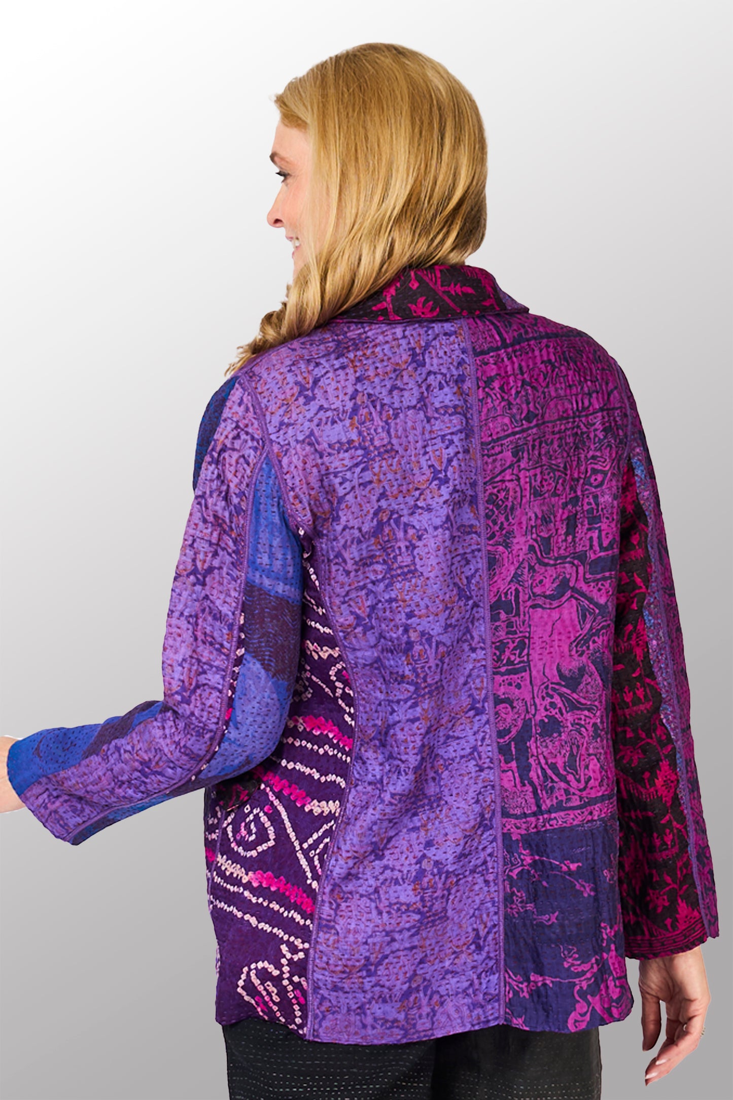 JACQUARD SILK KANTHA BASIC JACKET - js4052-prp -