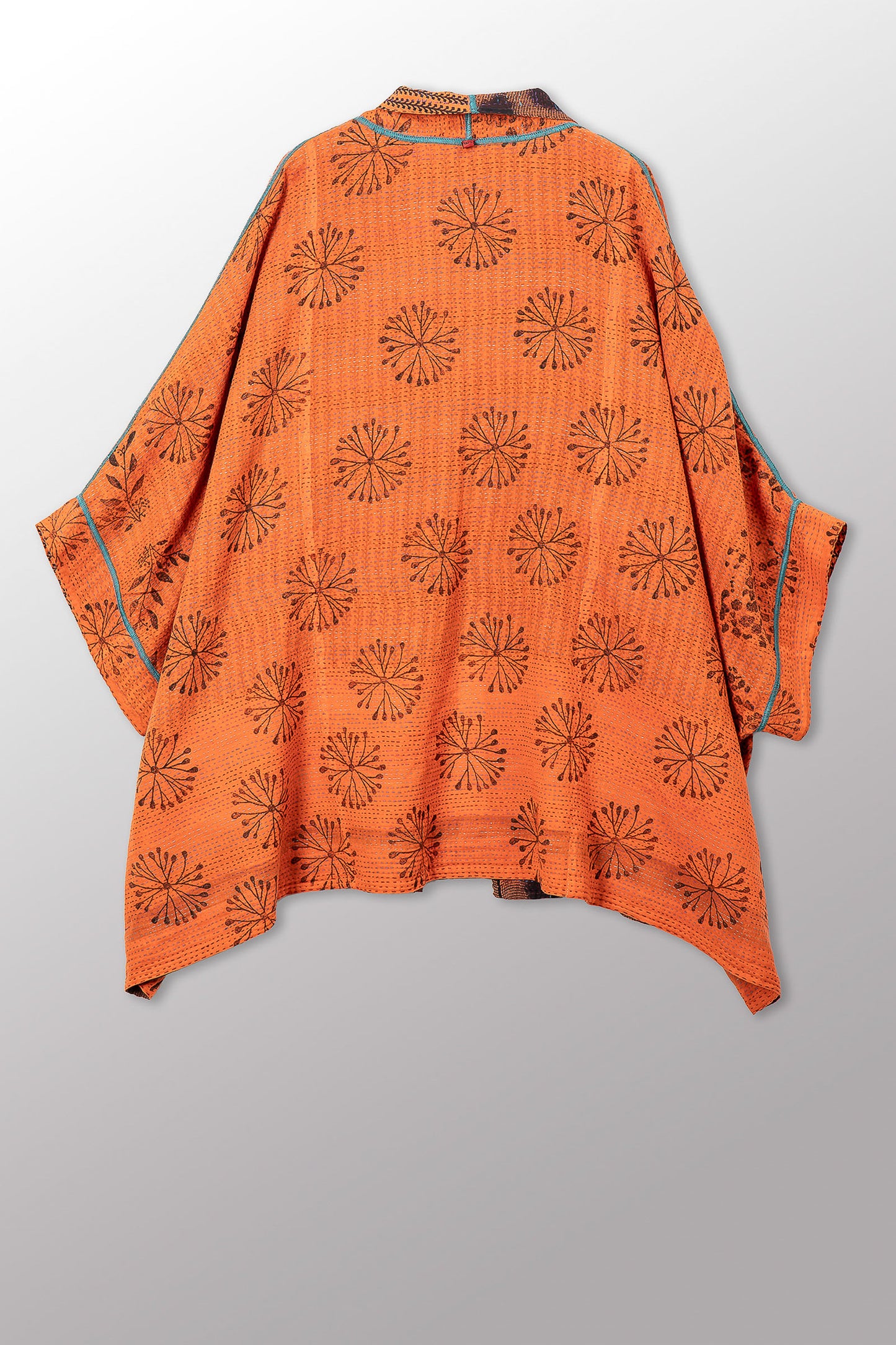 VINTAGE COTTON & NEW VOILE KANTHA DOUBLE COLLAR PONCHO - cn2323-0001a -