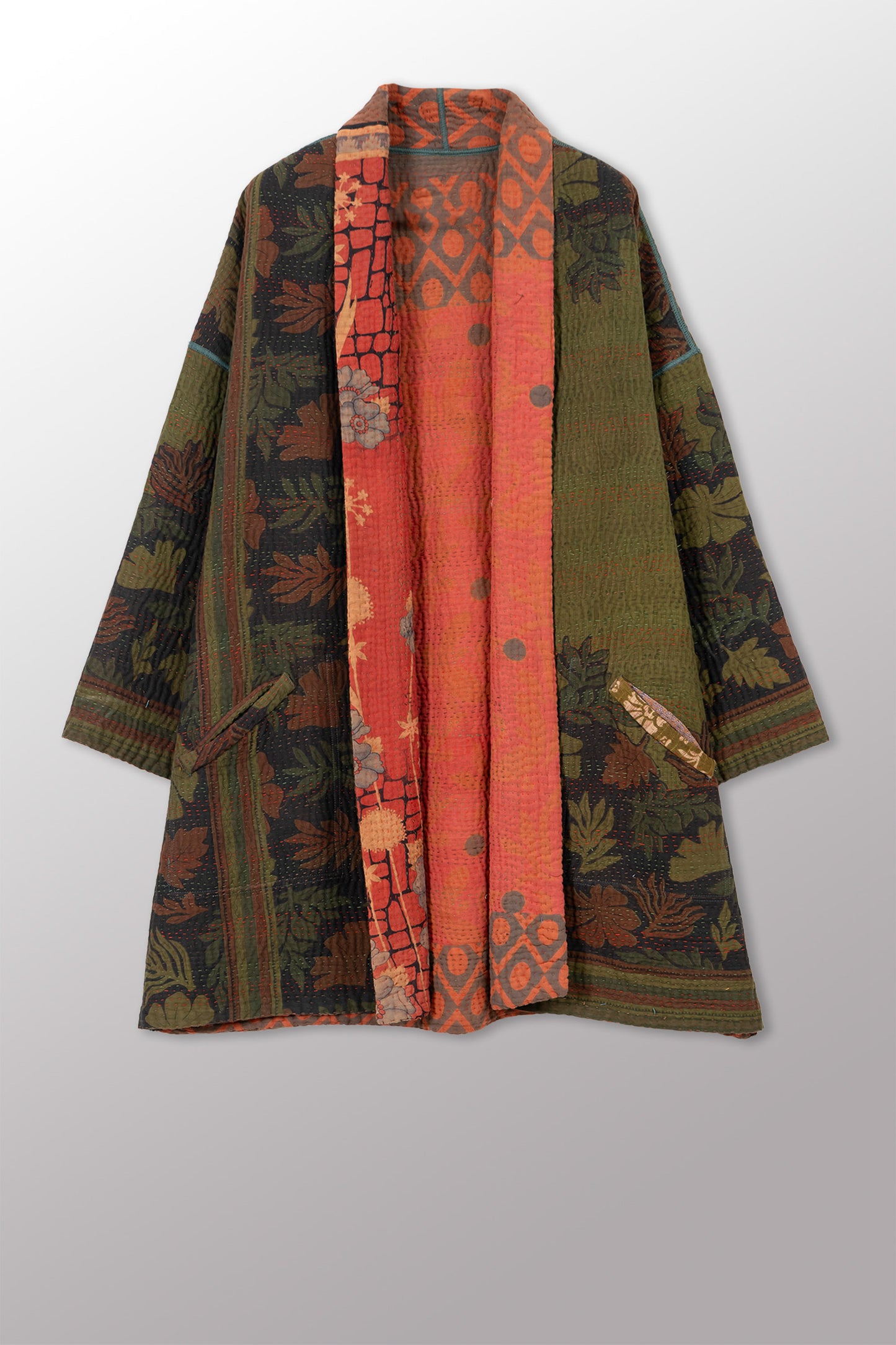 COTTON OVERDYE KANTHA HAORI JACKET - ov4068-cgrn001a -