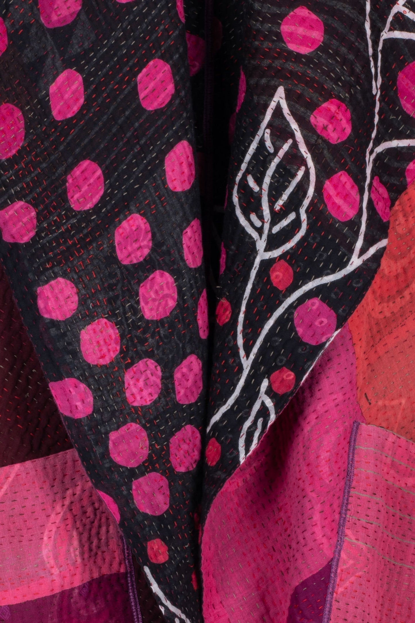 POLKA DOTS & LEAVES KANTHA CIRCULAR VEST - dl4201-pik -
