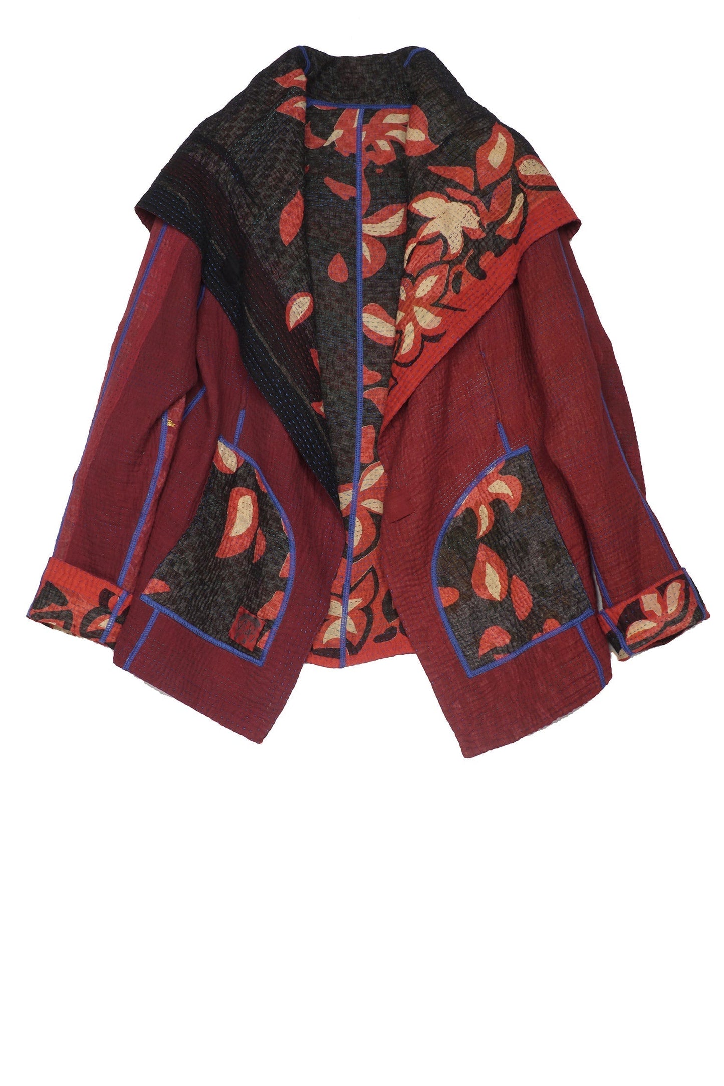 HOLIDAY FLOWER KANTHA HOODIE JKT - hf4036-red -