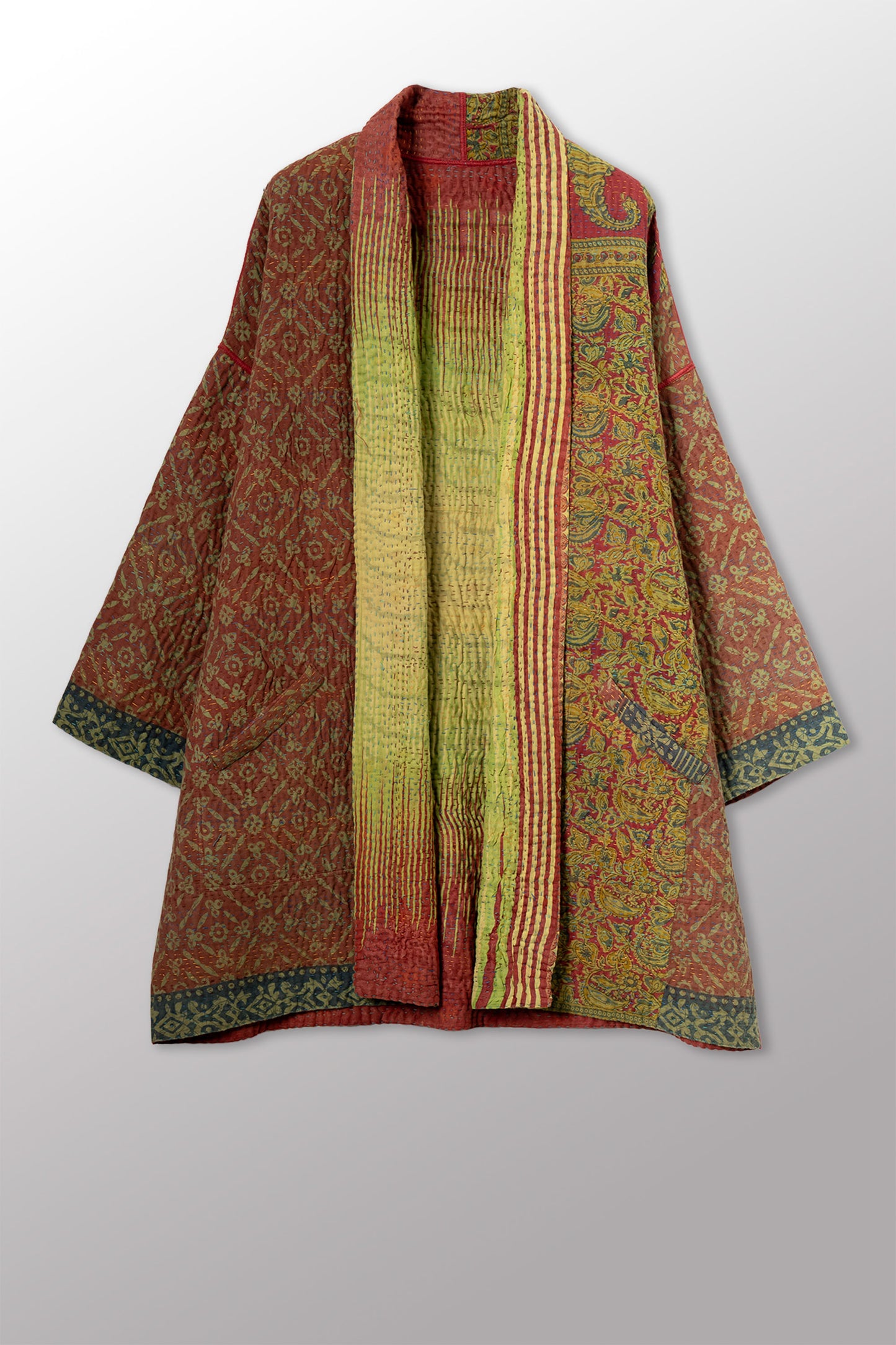 COTTON OVERDYE KANTHA HAORI JACKET - ov4068-cgrn002a -