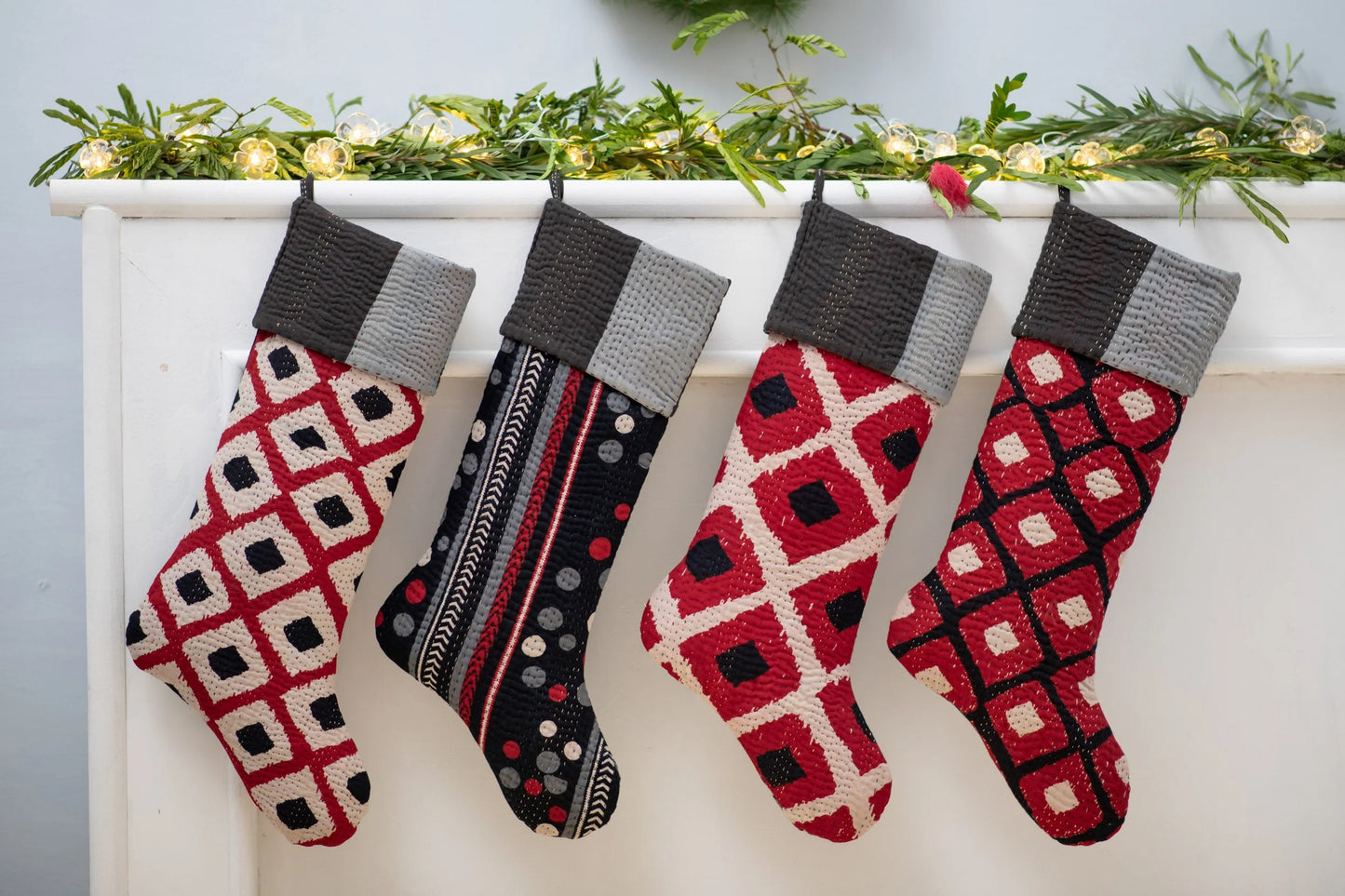 Monotone Ikat Kantha Stocking - Red2