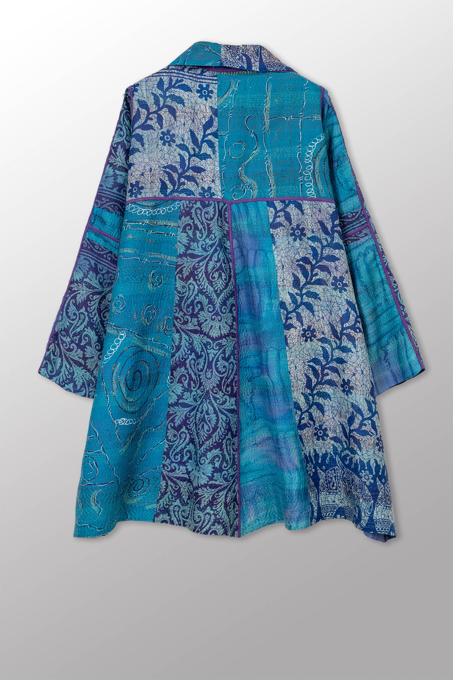 VINTAGE SILK KANTHA A-LINE DUSTER - sv2311-0016a -