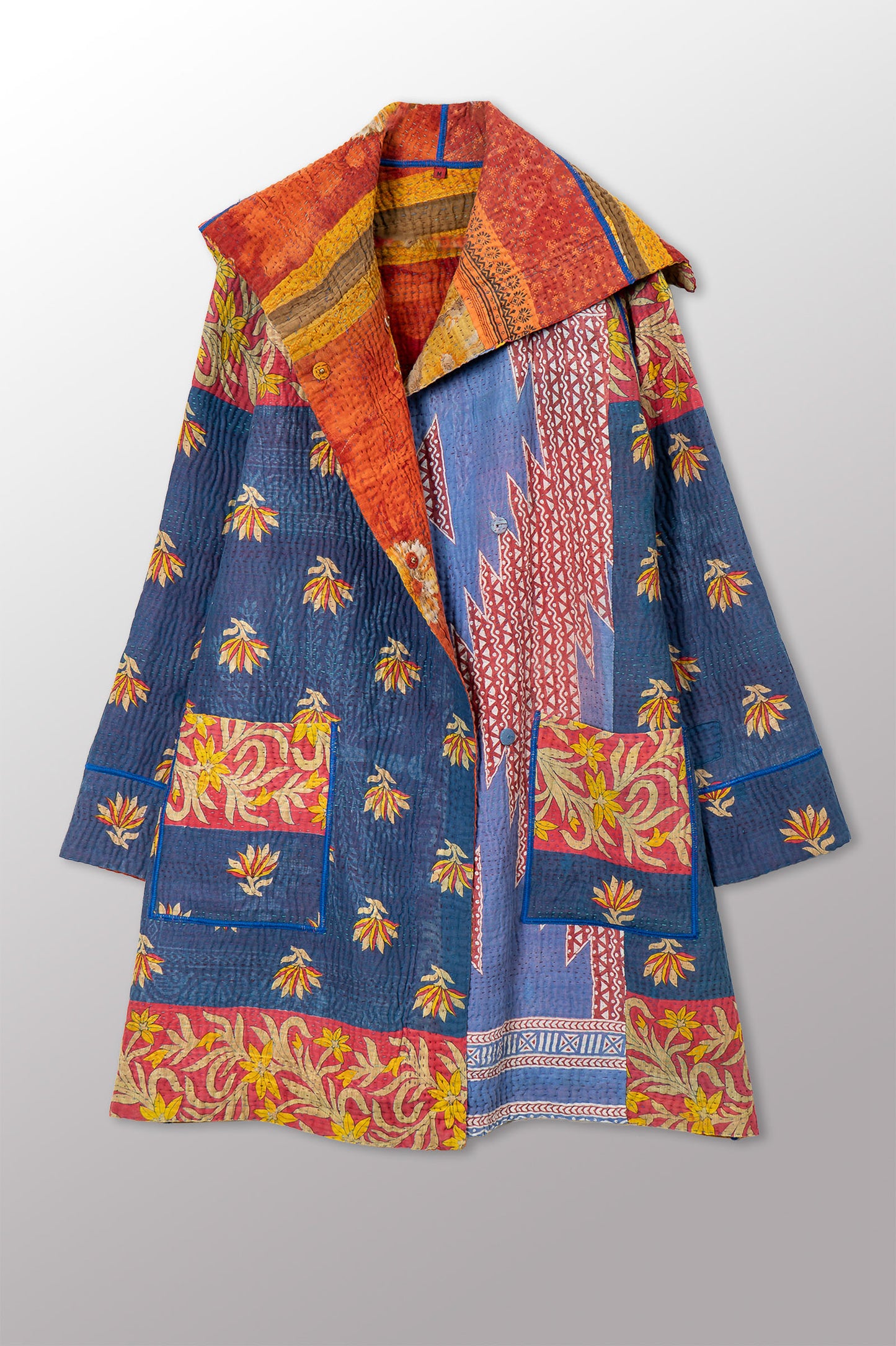 VINTAGE COTTON KANTHA POCKET MEDIUM COAT - cv4316-0049m -