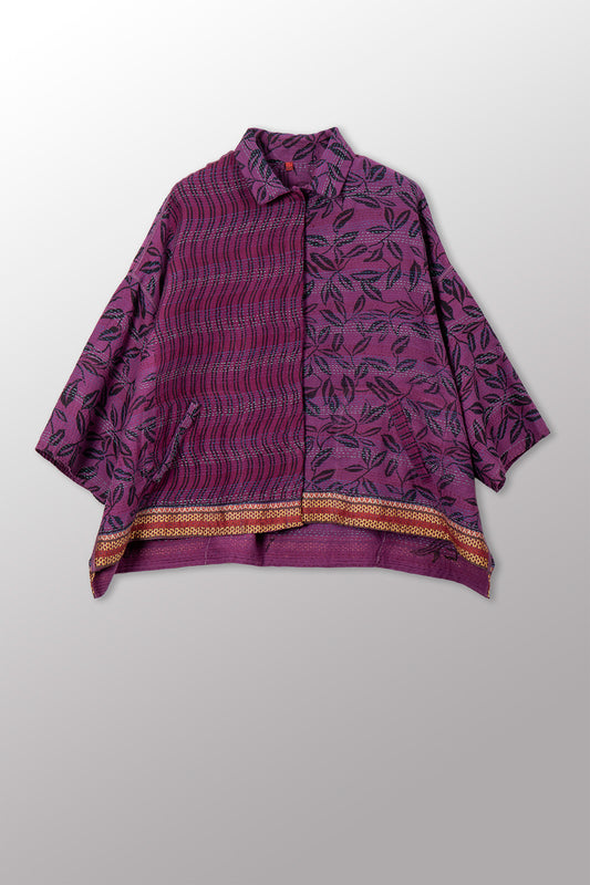 VINTAGE COTTON & NEW VOILE KANTHA CROPPED TENT SHIRT - cn2596-0005a -