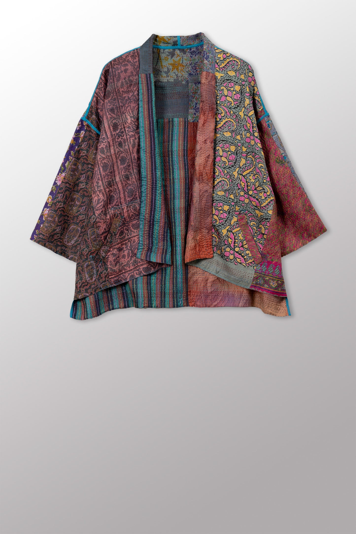 VINTAGE SILK KANTHA MINI KIMONO JKT - sv2055-0008a -