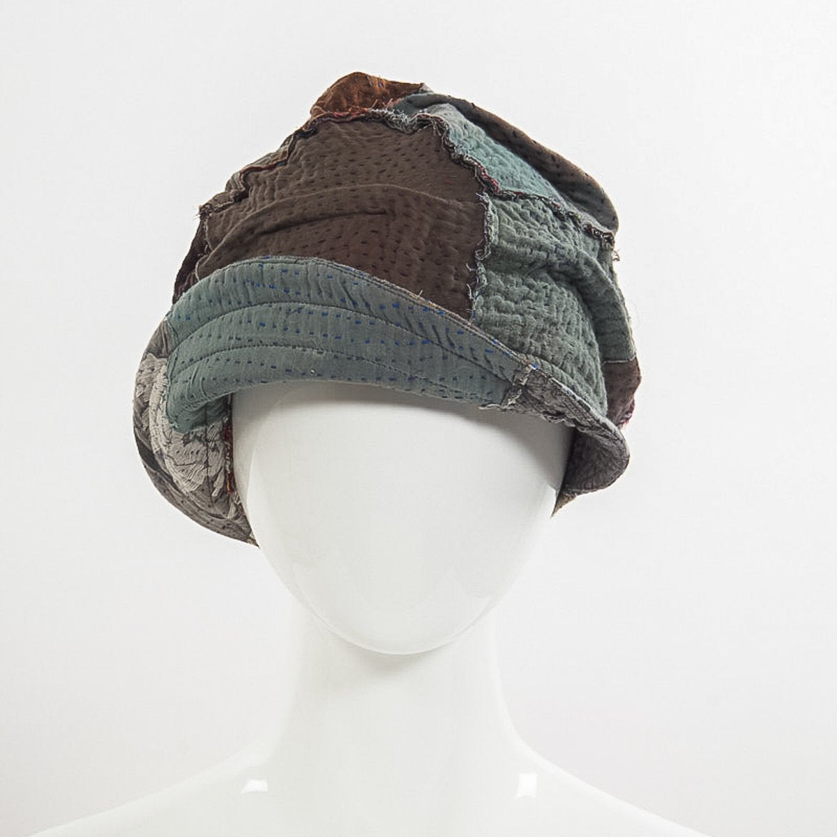 FRAYED PATCH KANTHA HALF BRIM HAT - fi4881-gry -