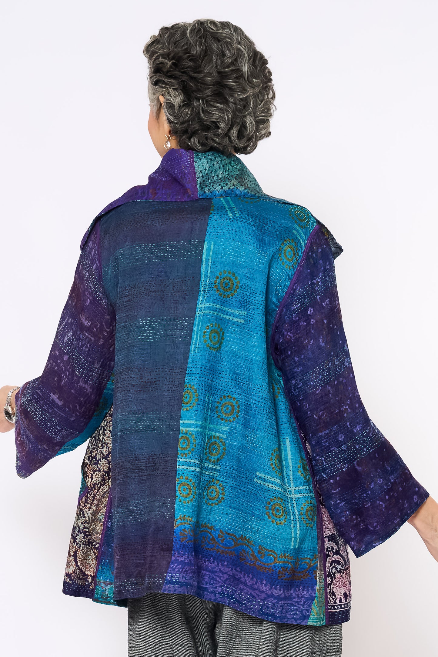 VINTAGE SILK KANTHA FLARE JKT - sv2010-0051a -
