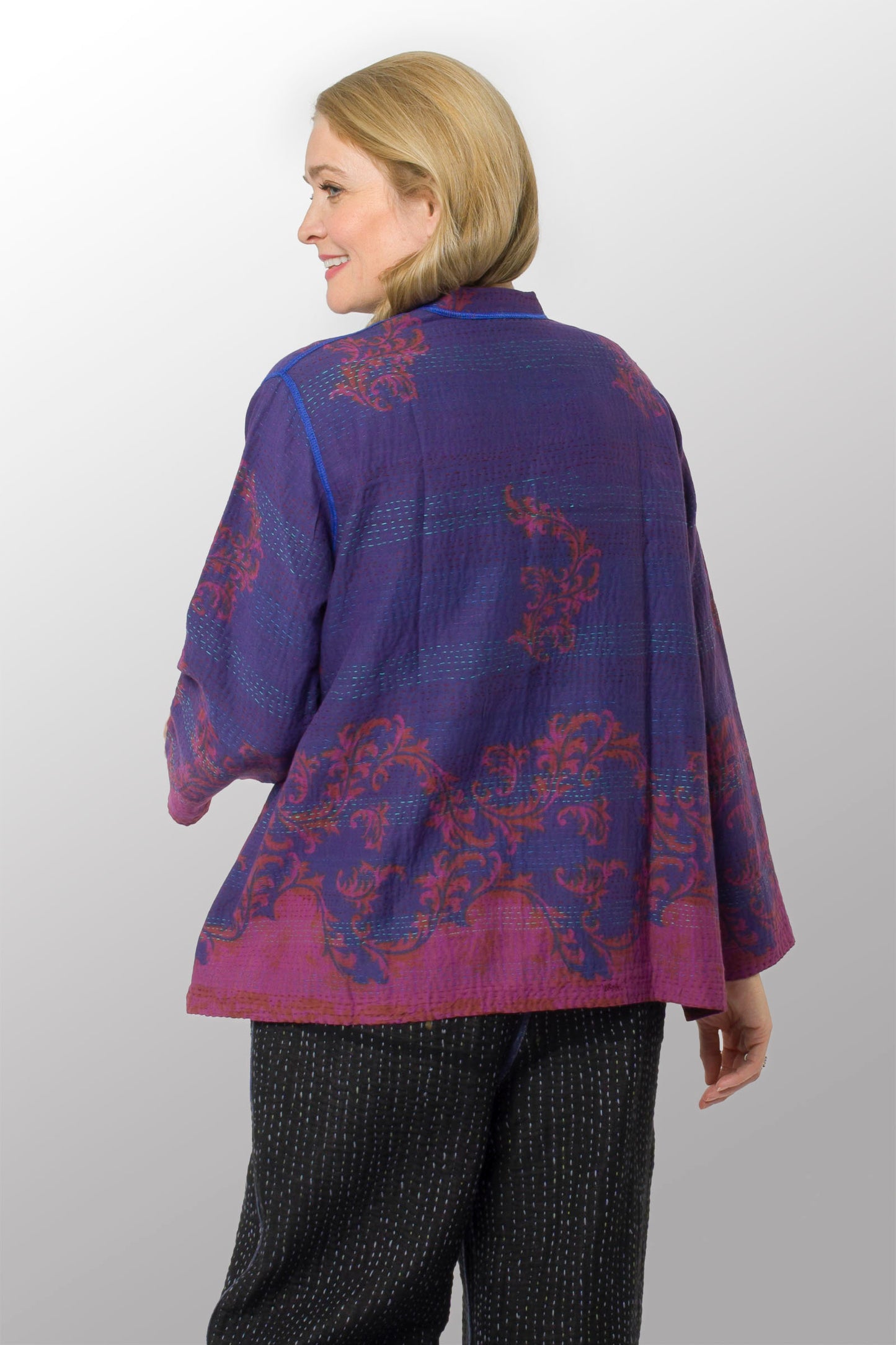 COTTON OVERDYE KANTHA KAFTAN JACKET SHORT - ov2088-cfus001s -