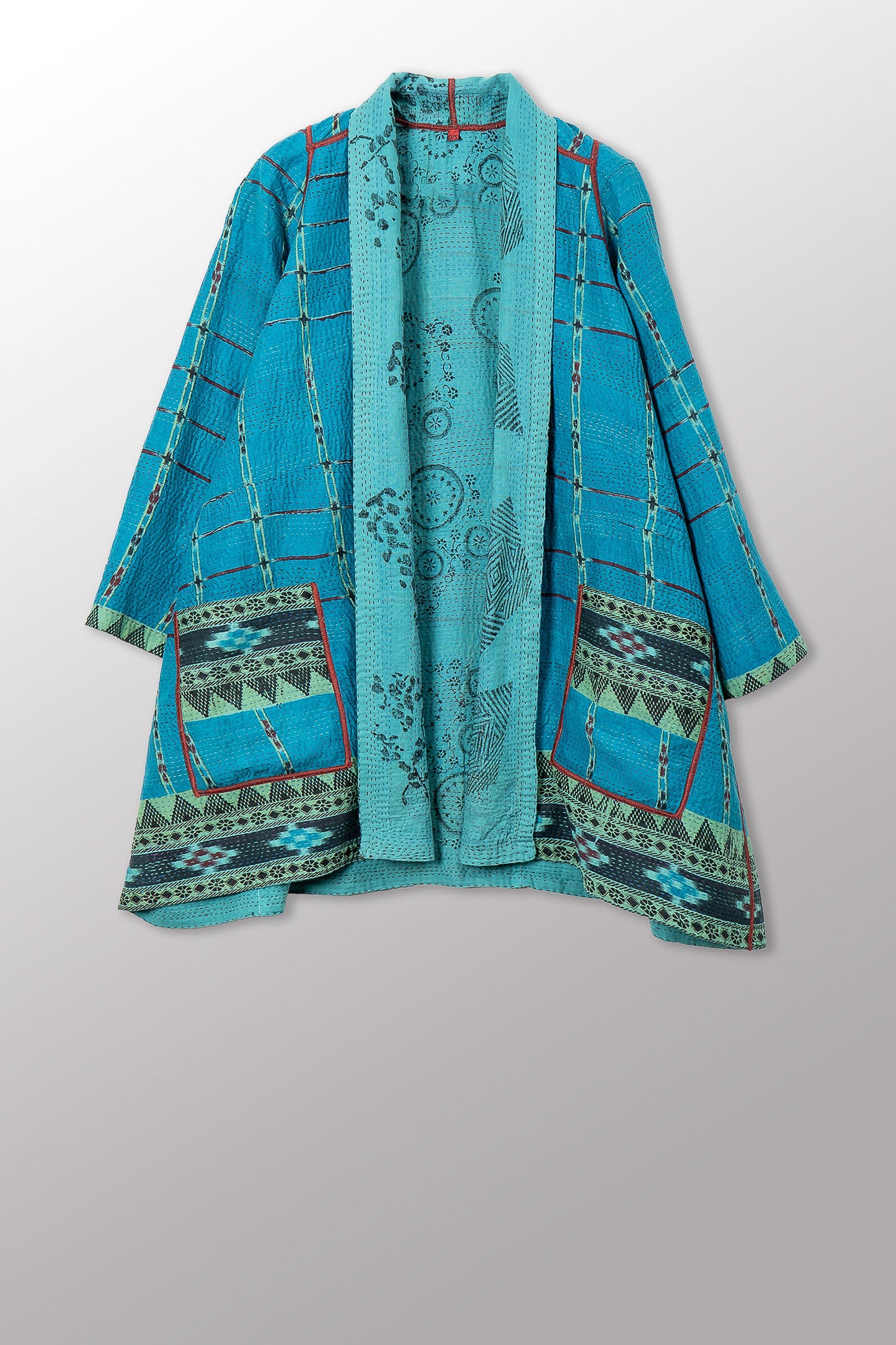 VINTAGE COTTON & NEW VOILE KANTHA A-LINE JKT - cn2003-0008a -
