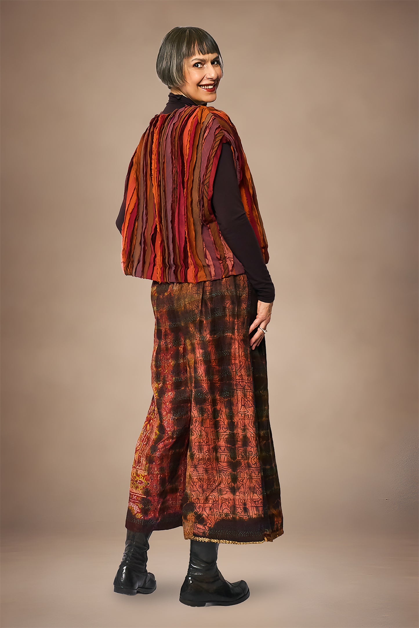 WAVY STRIPE KANTHA WIDE SHOULDER VEST - wv2245-org -