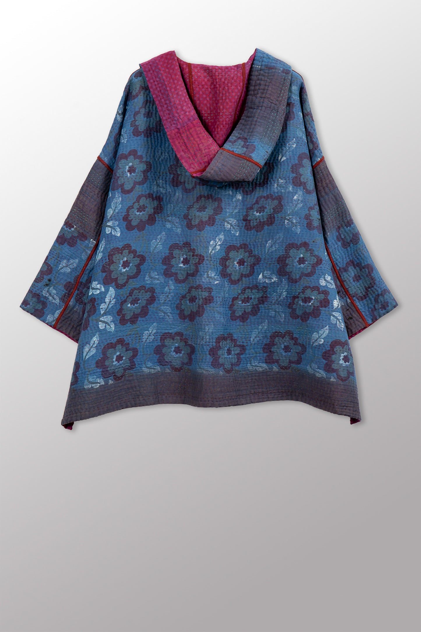 COTTON OVERDYE KANTHA HOODIE PONCHO - ov4064-cfus012a -