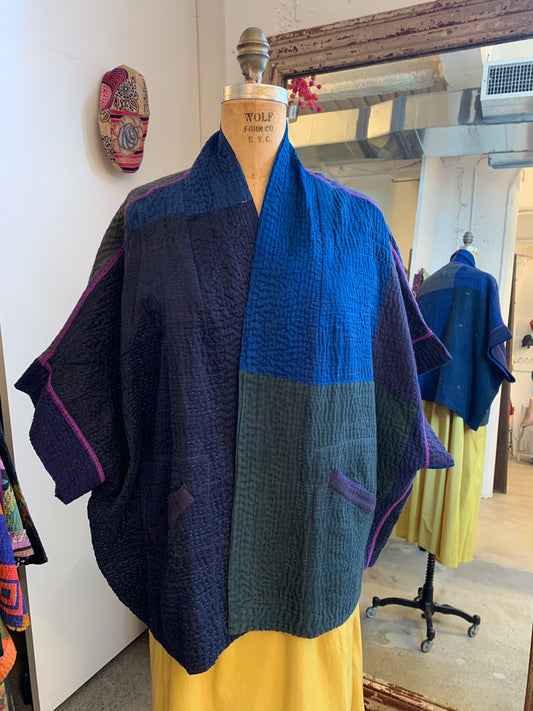 JAIPUR PATCH KANTHA MINI PONCHO - jp4060-nvy -