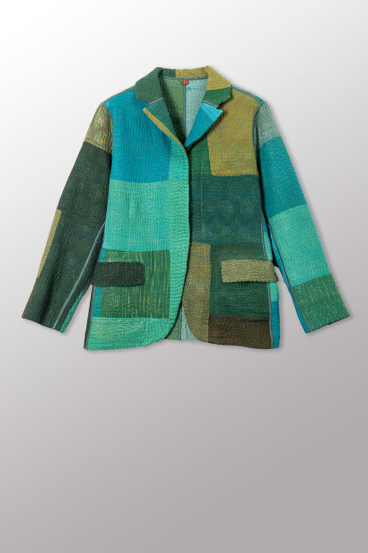 OMBRE PATCHED KANTHA BASIC JACKET - op4052-grn -