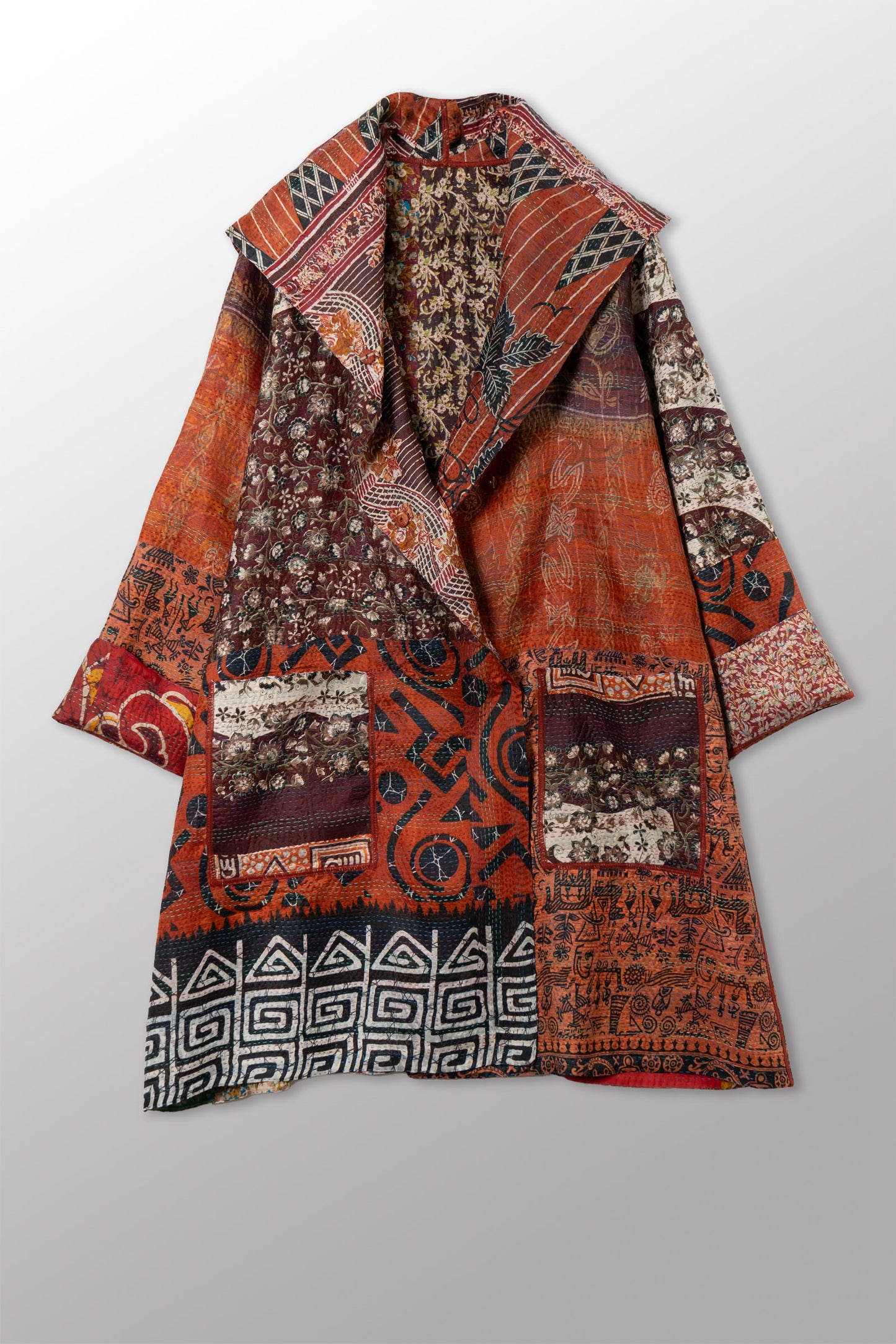 VINTAGE SILK KANTHA POCKET MEDIUM COAT - sv2316-0010m -