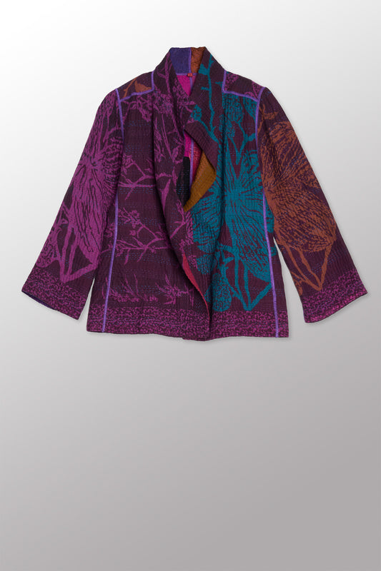 NIGHT FLOWERS KANTHA SHORT JACKET - nl4007-prp -