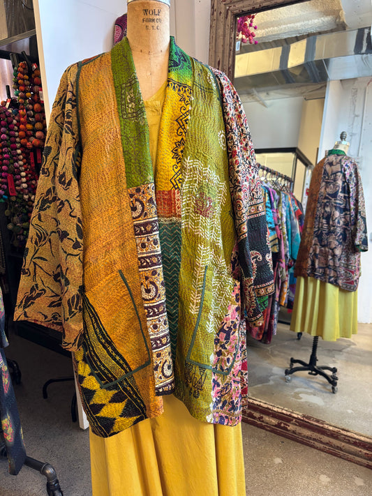 VINTAGE SILK KANTHA A-LINE JKT - sv2003-0398a -