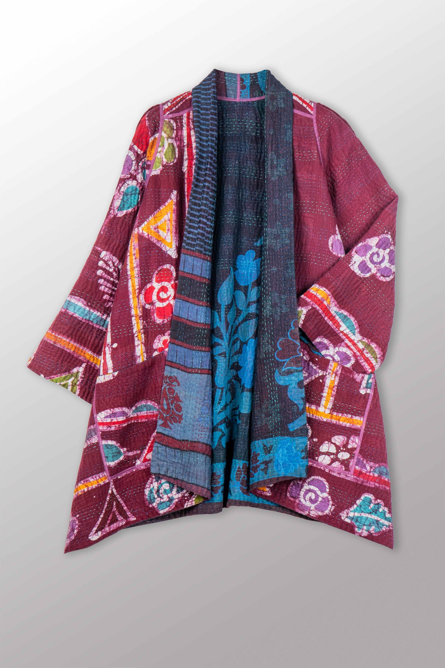 COTTON OVERDYE KANTHA A-LINE JKT - ov4003-cblu036a -