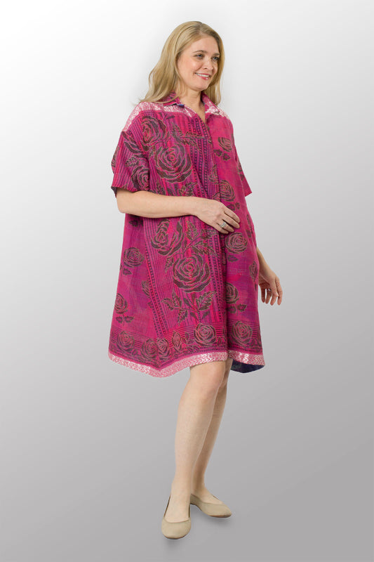 VINTAGE COTTON KANTHA HALF SLV. SHIRT DRESS - cv2429-0024a -