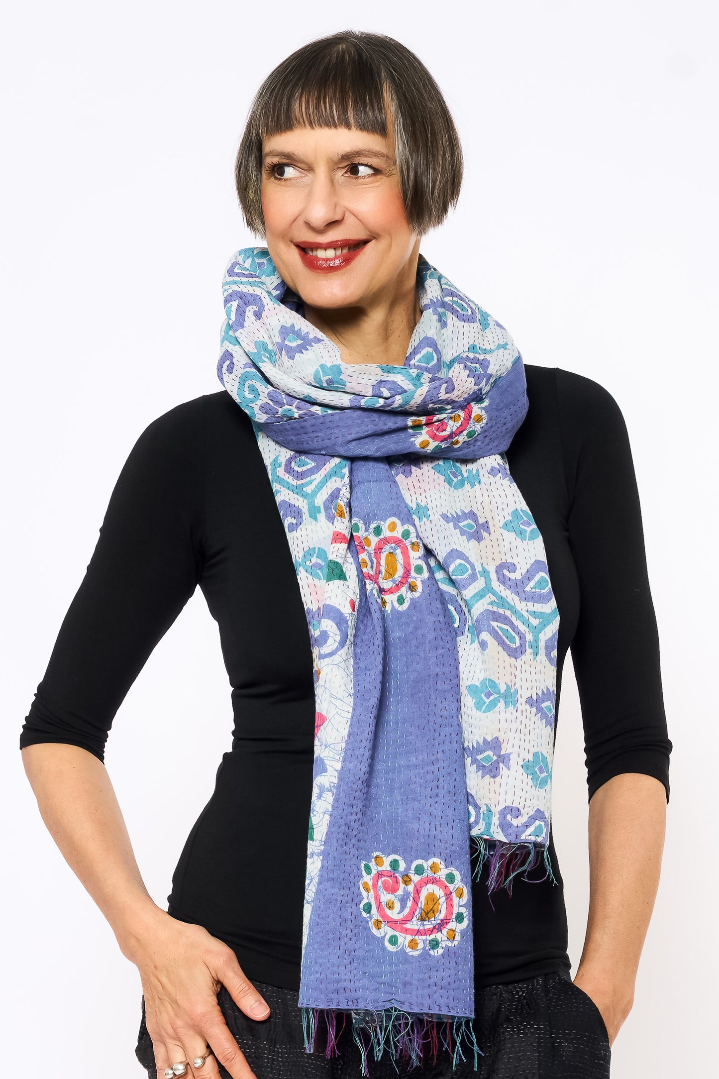 VINTAGE COTTON KANTHA SCARF STANDARD - cv2801-1006a -