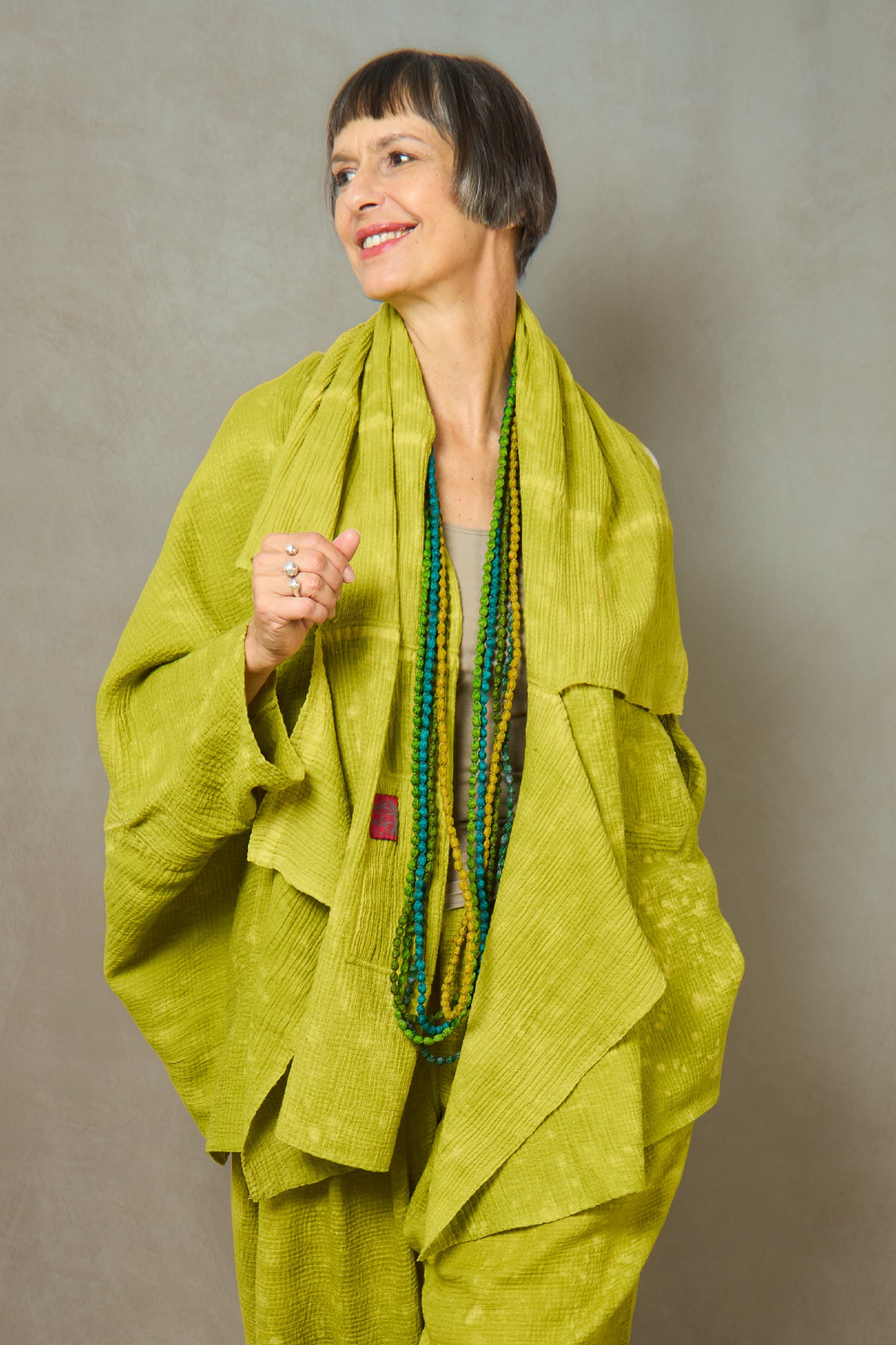 SAND SUN DYE RIPPLE KANTHA KIMONO WRAP LONG - rs2357-lim -