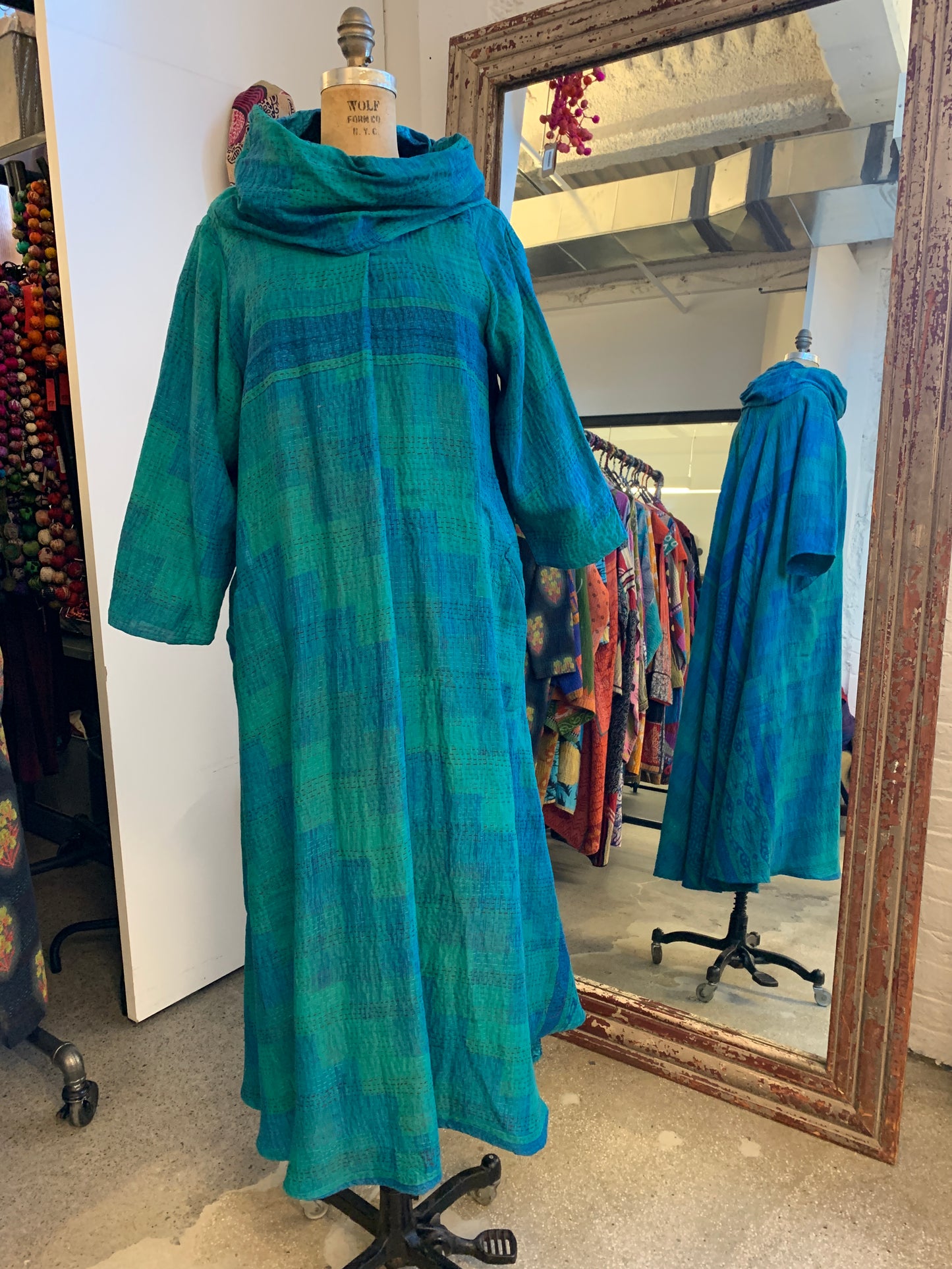 COTTON OVERDYE KANTHA COWL NECK LONG SLEEVE DRESS - ov2450-ctuq001m -