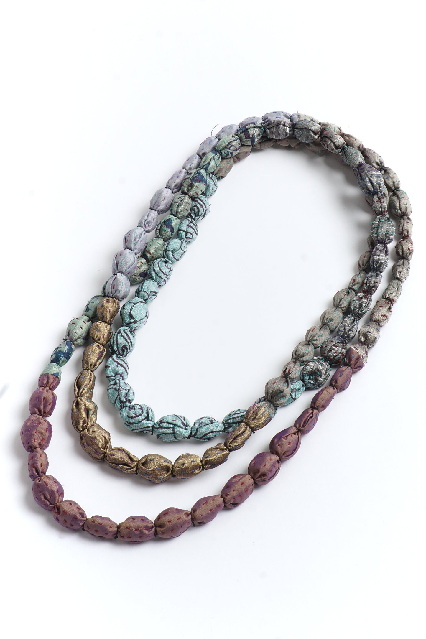 VINTAGE SILK KANTHA TIE-BEADS LONG NECKLACE - sv2707-ntr -