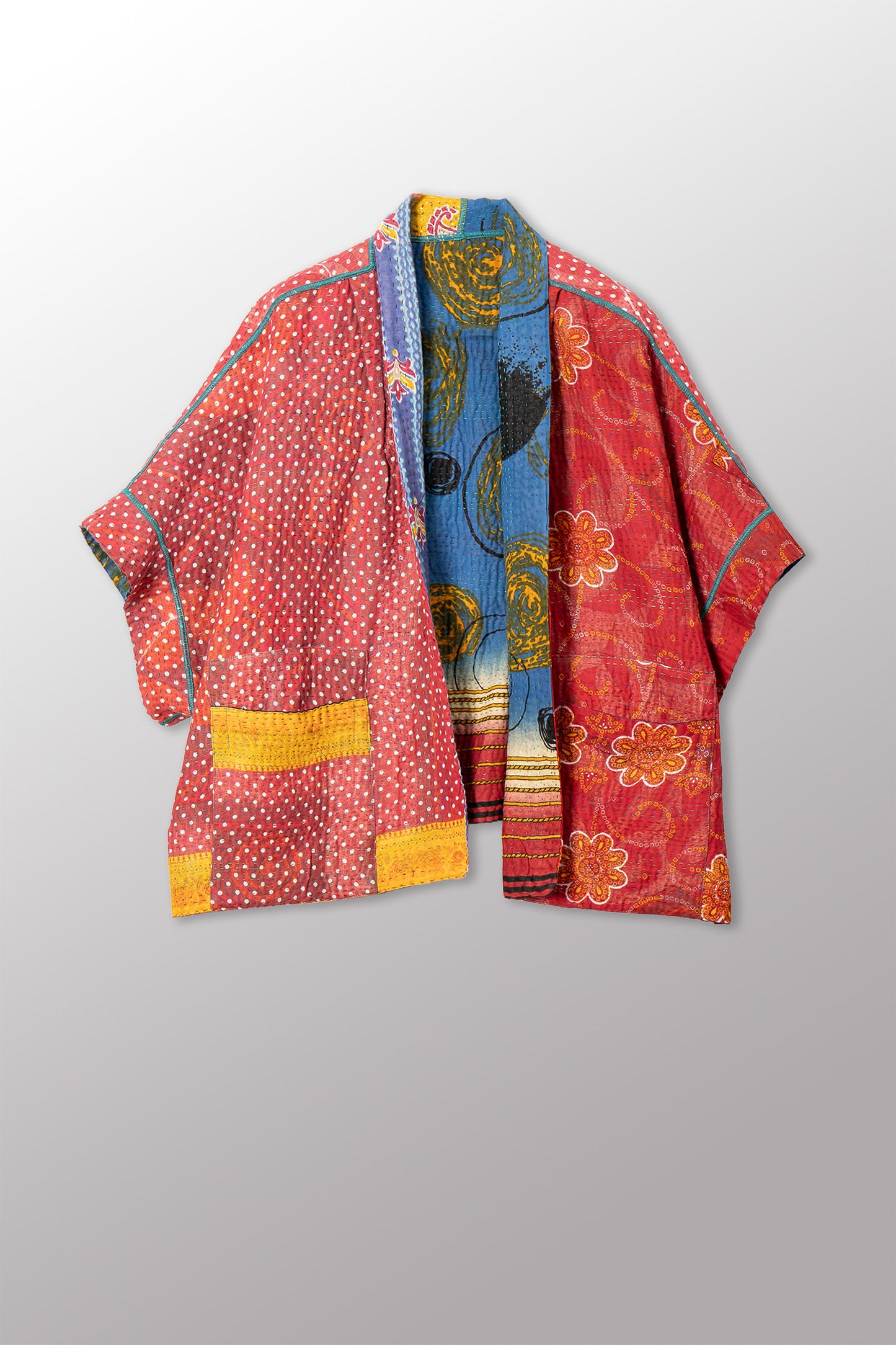 VINTAGE COTTON KANTHA MINI PONCHO - cv4060-0064a -
