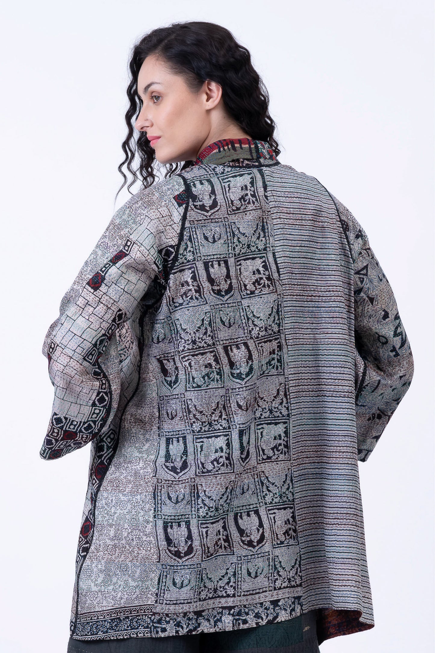 VINTAGE SILK KANTHA A-LINE JKT - sv2003-0410a -