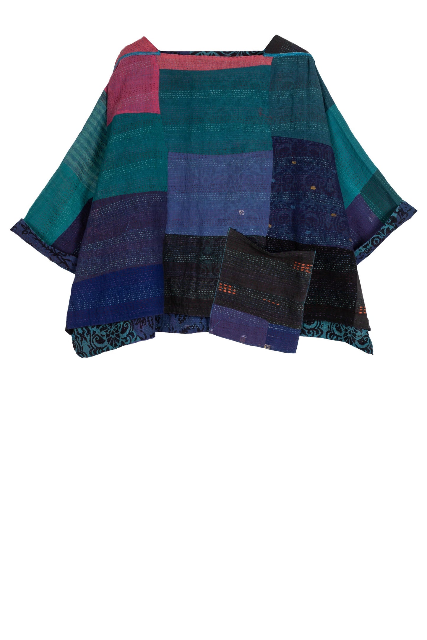 BAGH PRINT KANTHA 3/4 SLV. CROP TOP MIO - bg2538-blu -
