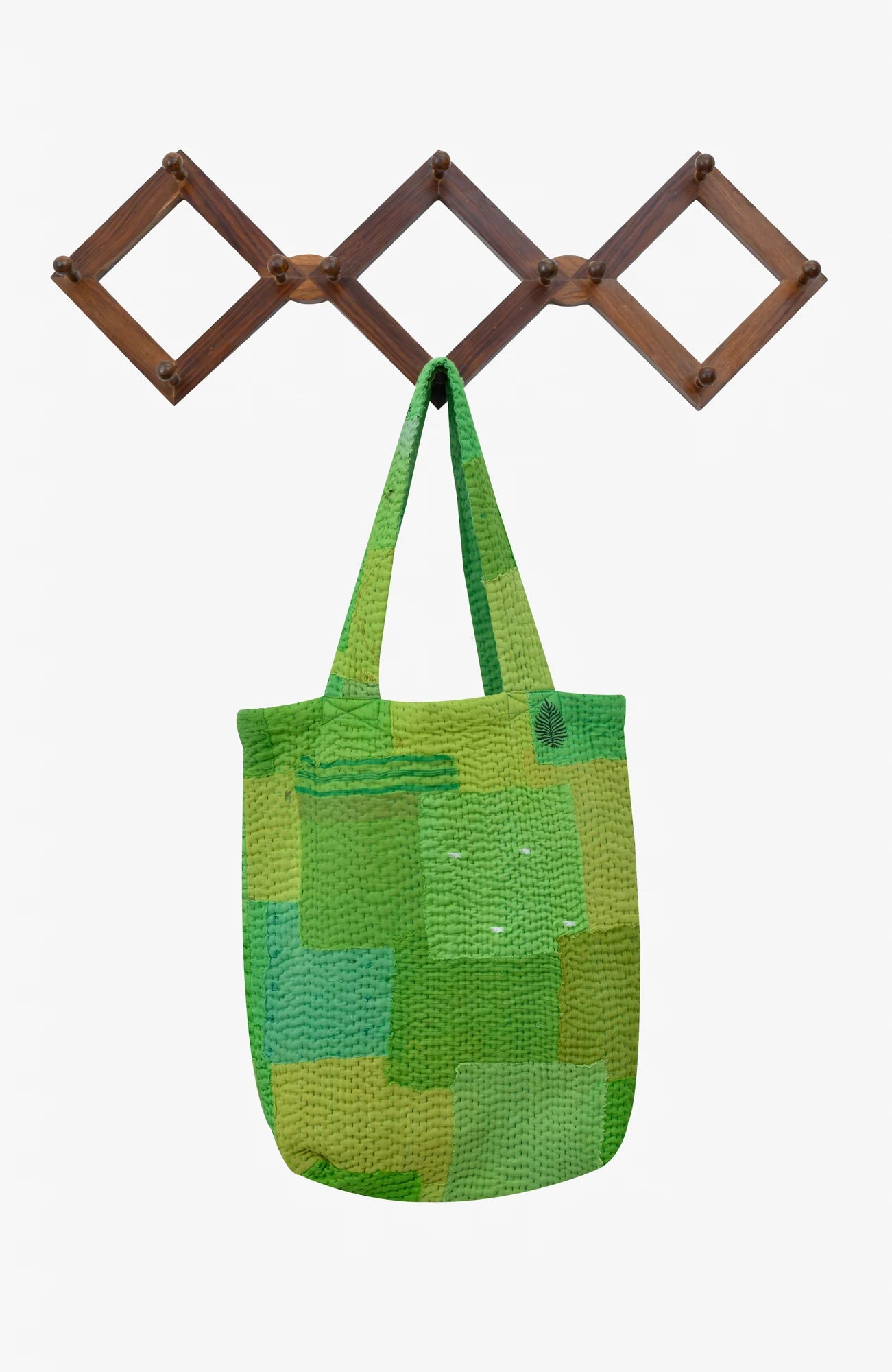 Mosaic Fray Handmade Vintage Kantha Tote Bag -Lime Green