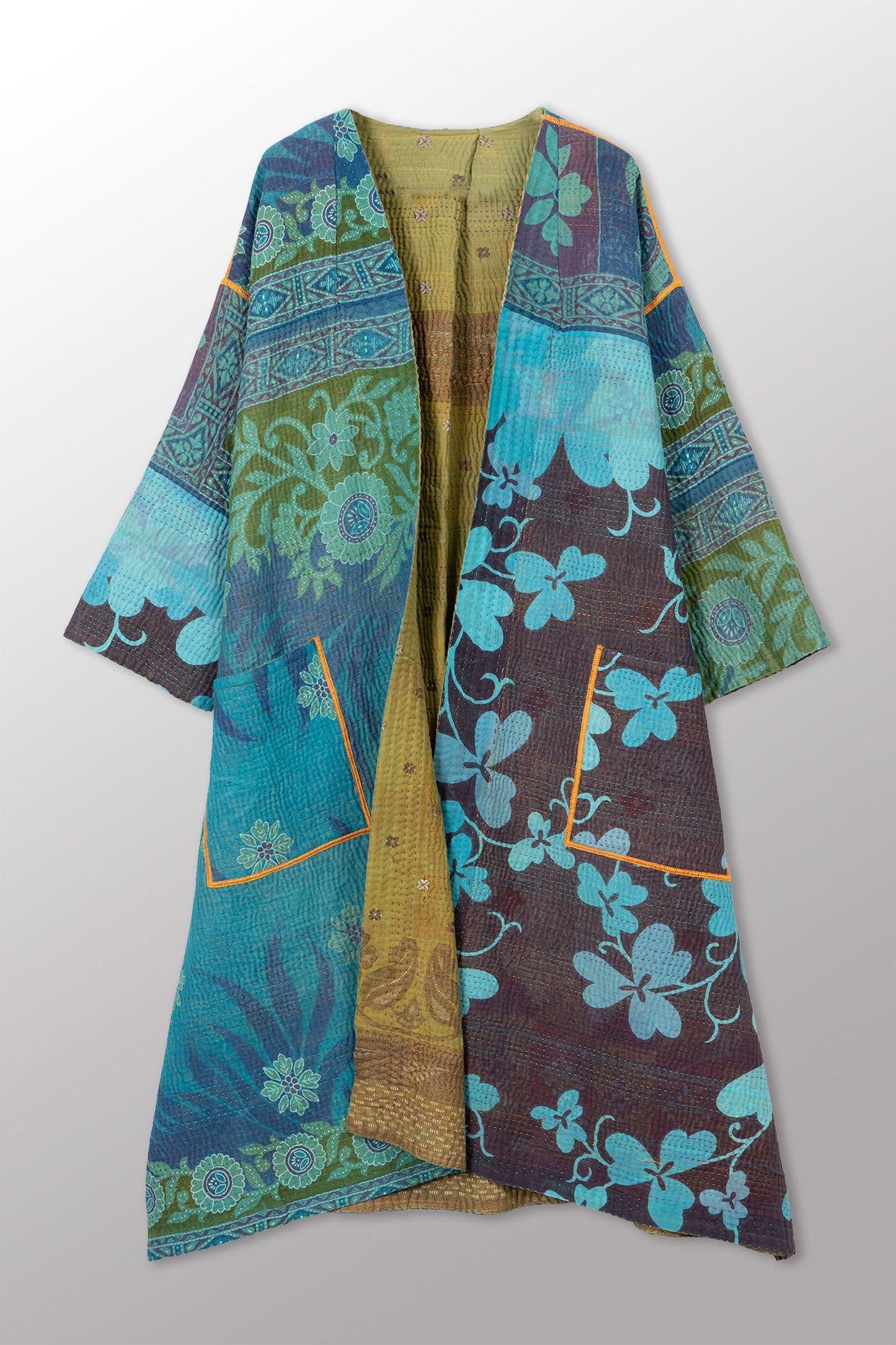VINTAGE COTTON KANTHA LONG DUSTER - cv4328-0016a -