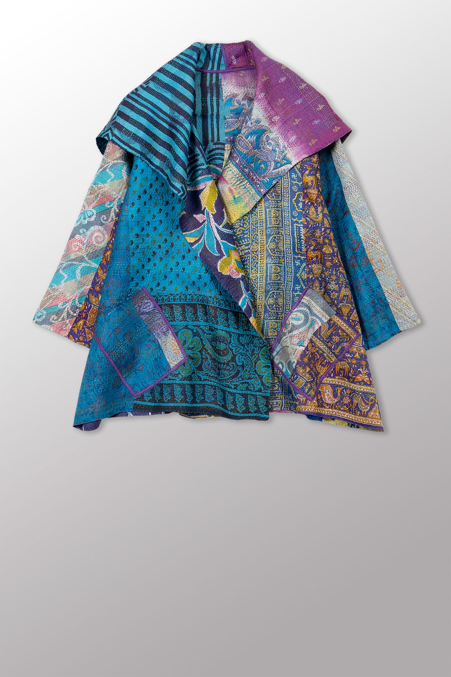 VINTAGE SILK KANTHA FLARE JKT - sv2010-0061a -