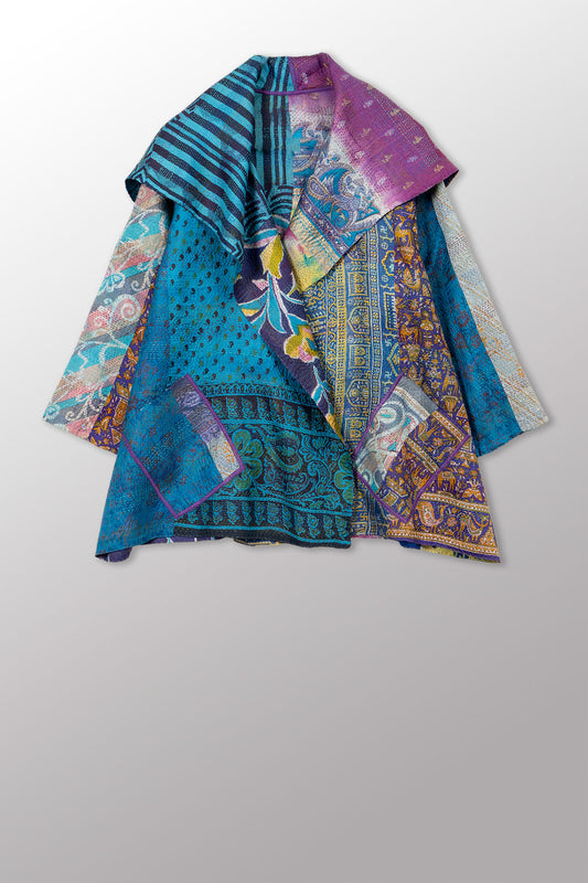 VINTAGE SILK KANTHA FLARE JKT - sv2010-0061a -