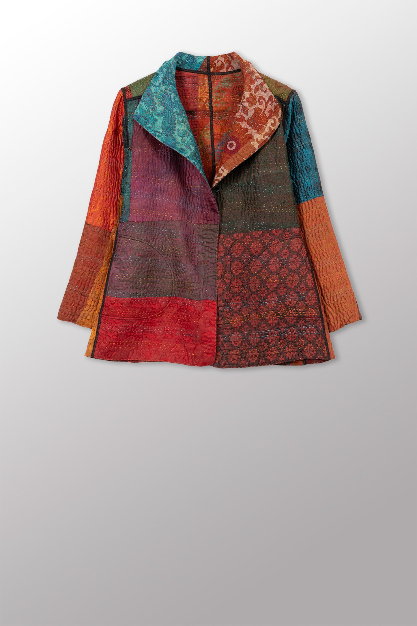 JACQUARD SILK KANTHA SHORT JACKET - js4007-cbrn001s -