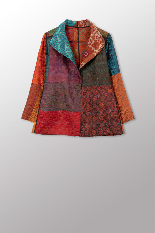 JACQUARD SILK KANTHA SHORT JACKET - js4007-cbrn001s -