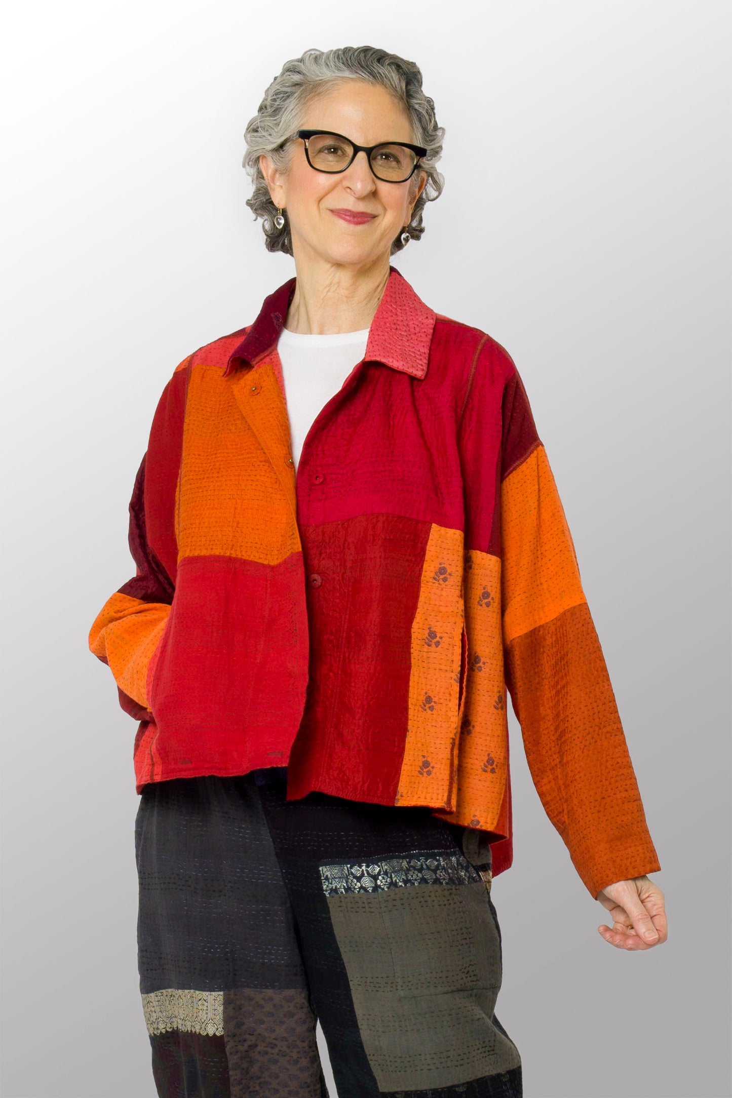 COTTON SILK SW PATCH OMBRE KANTHA CROPPED SHIRT JACKET - wo2075-org -